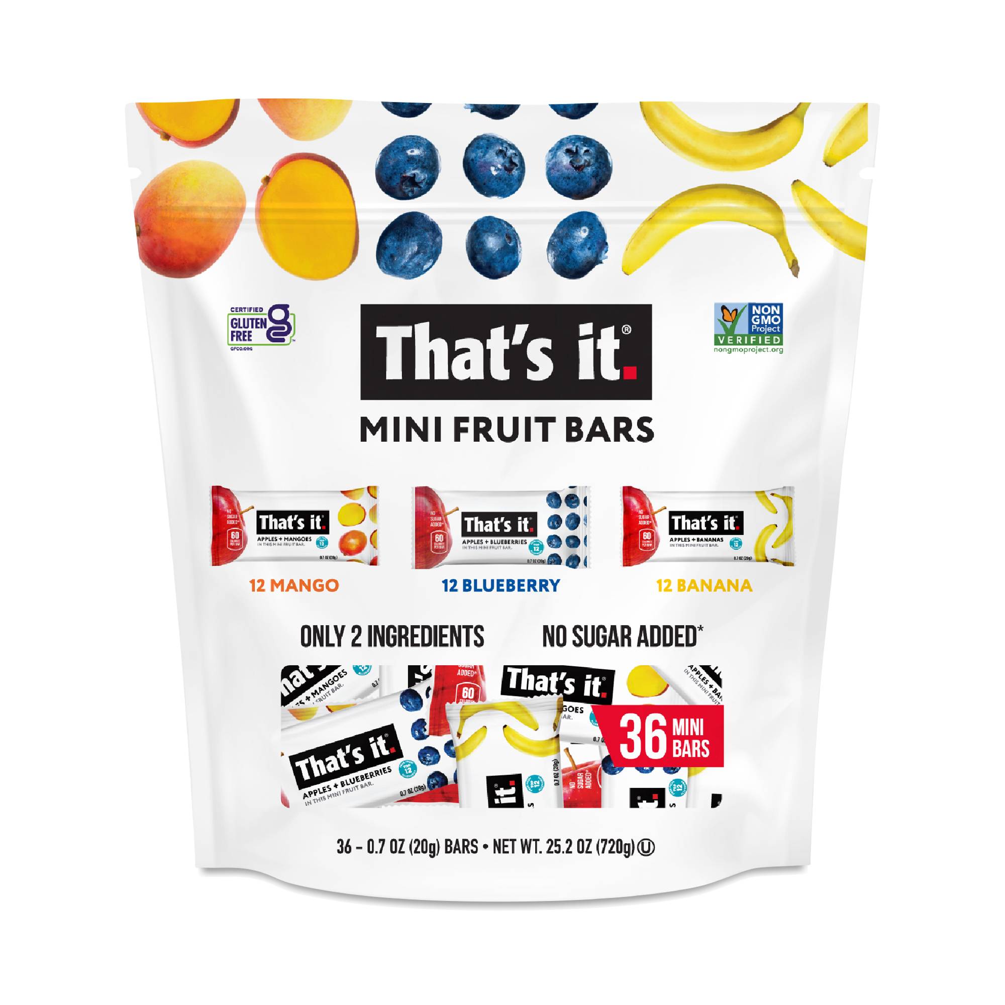 Mini Fruit Bar Variety Pack, Mango, Blueberry & Banana