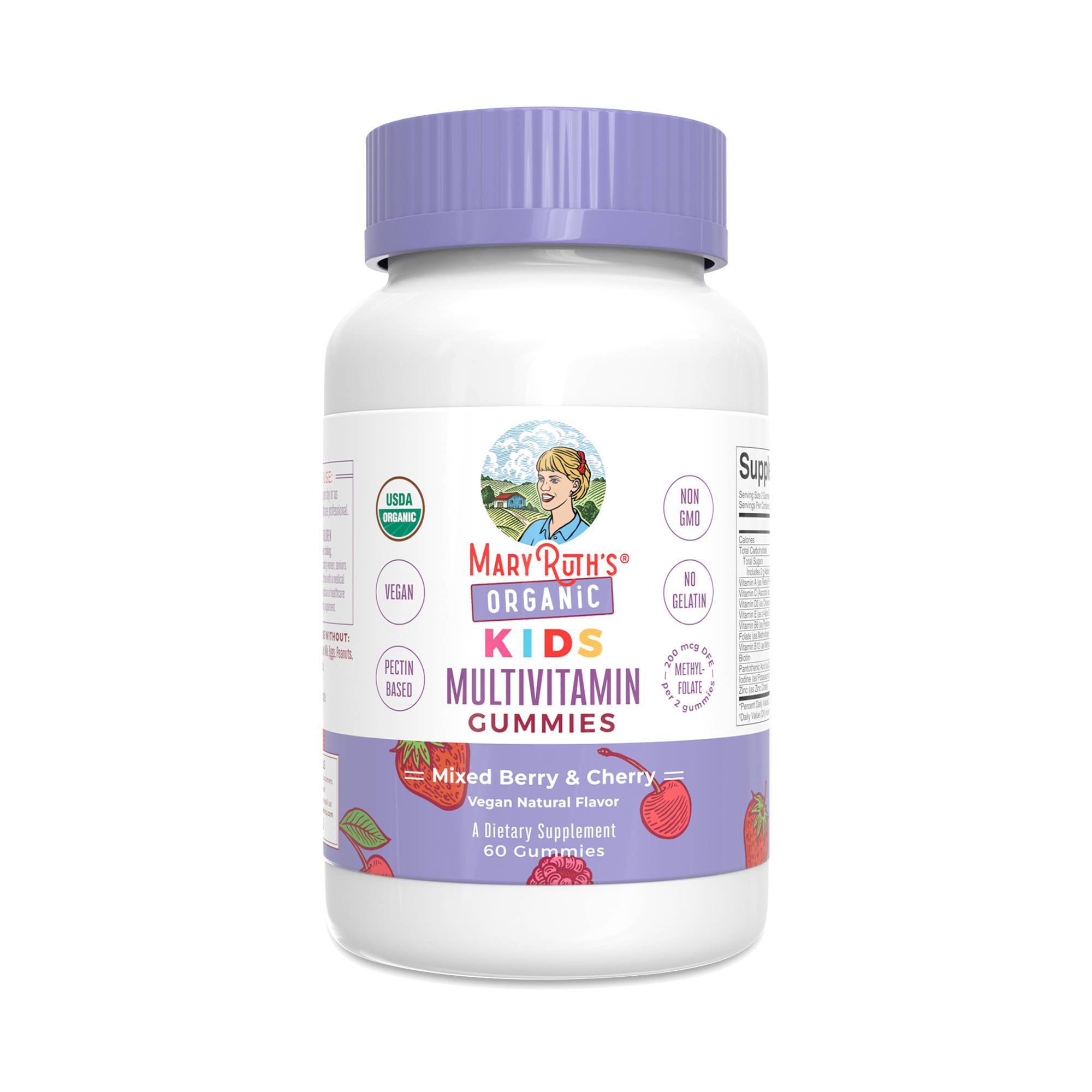 Kids Organic Multivitamin Gummies, Mixed Berry & Cherry