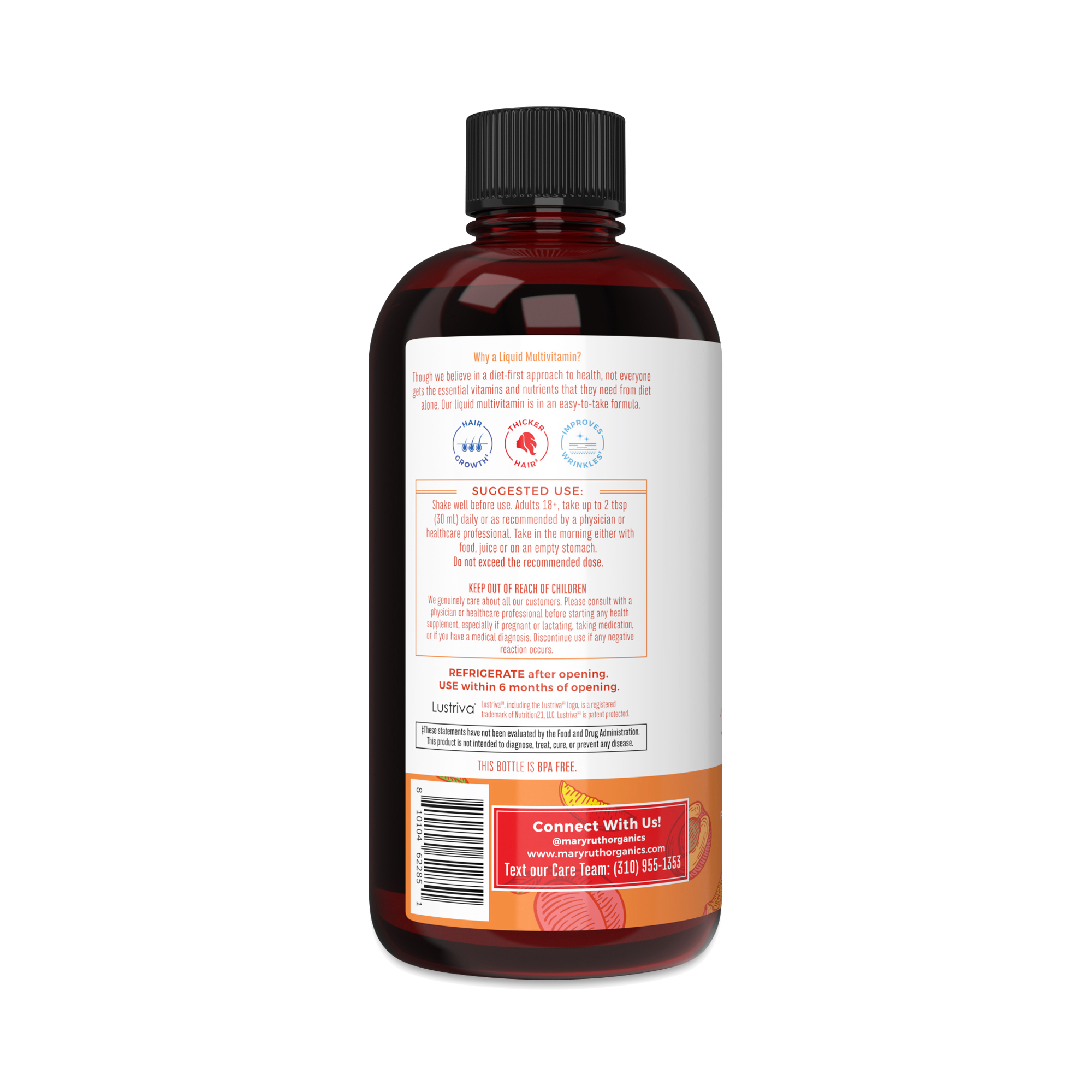 MaryRuth's Morning Multivitamin + Hair Growth Liquid, Peach Mango