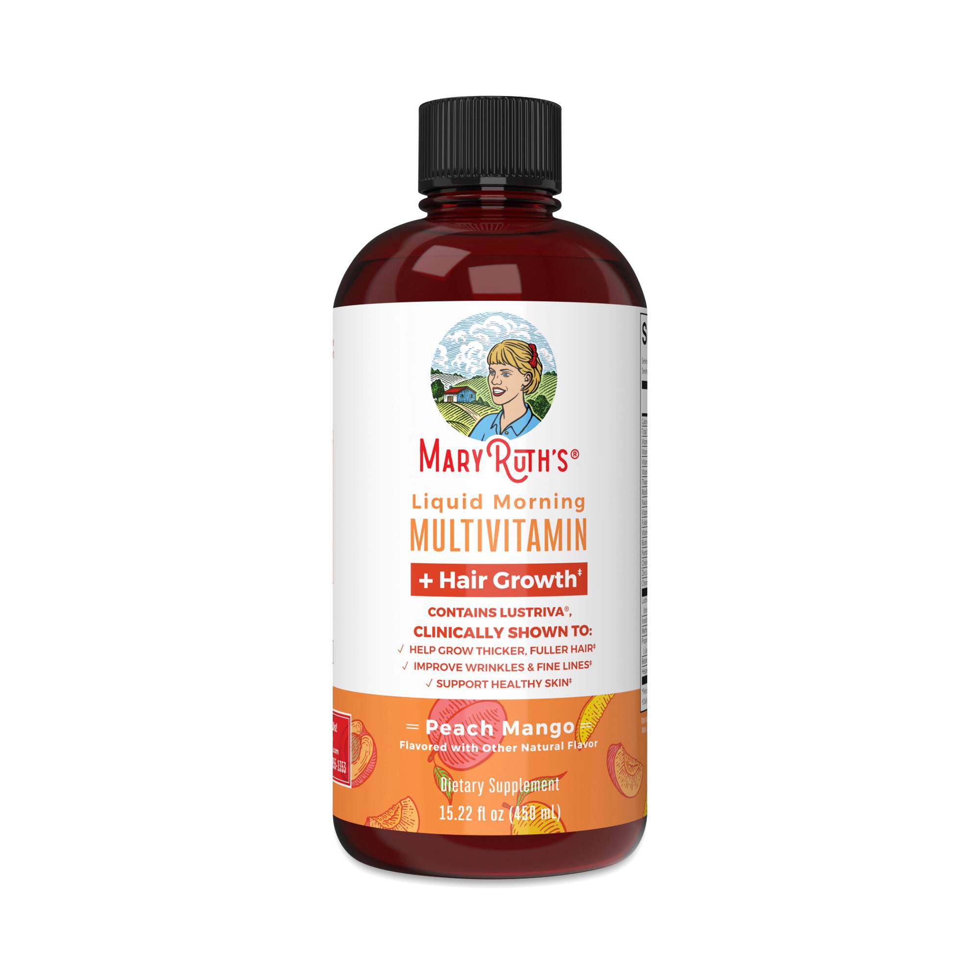 Morning Multivitamin + Hair Growth Liquid, Peach Mango