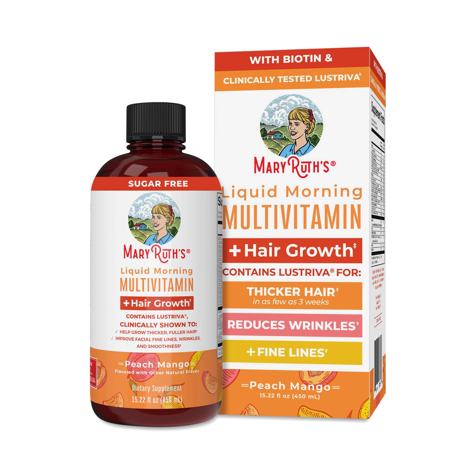 Liquid Morning Multivitamin & Hair Growth, Peach Mango