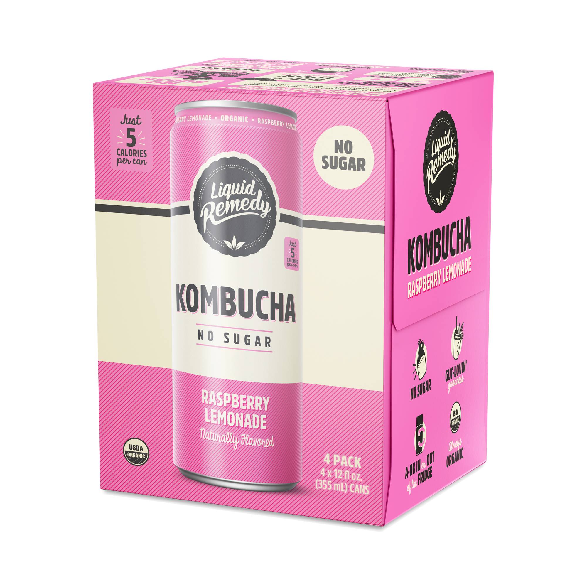 No Sugar Kombucha, Raspberry Lemonade