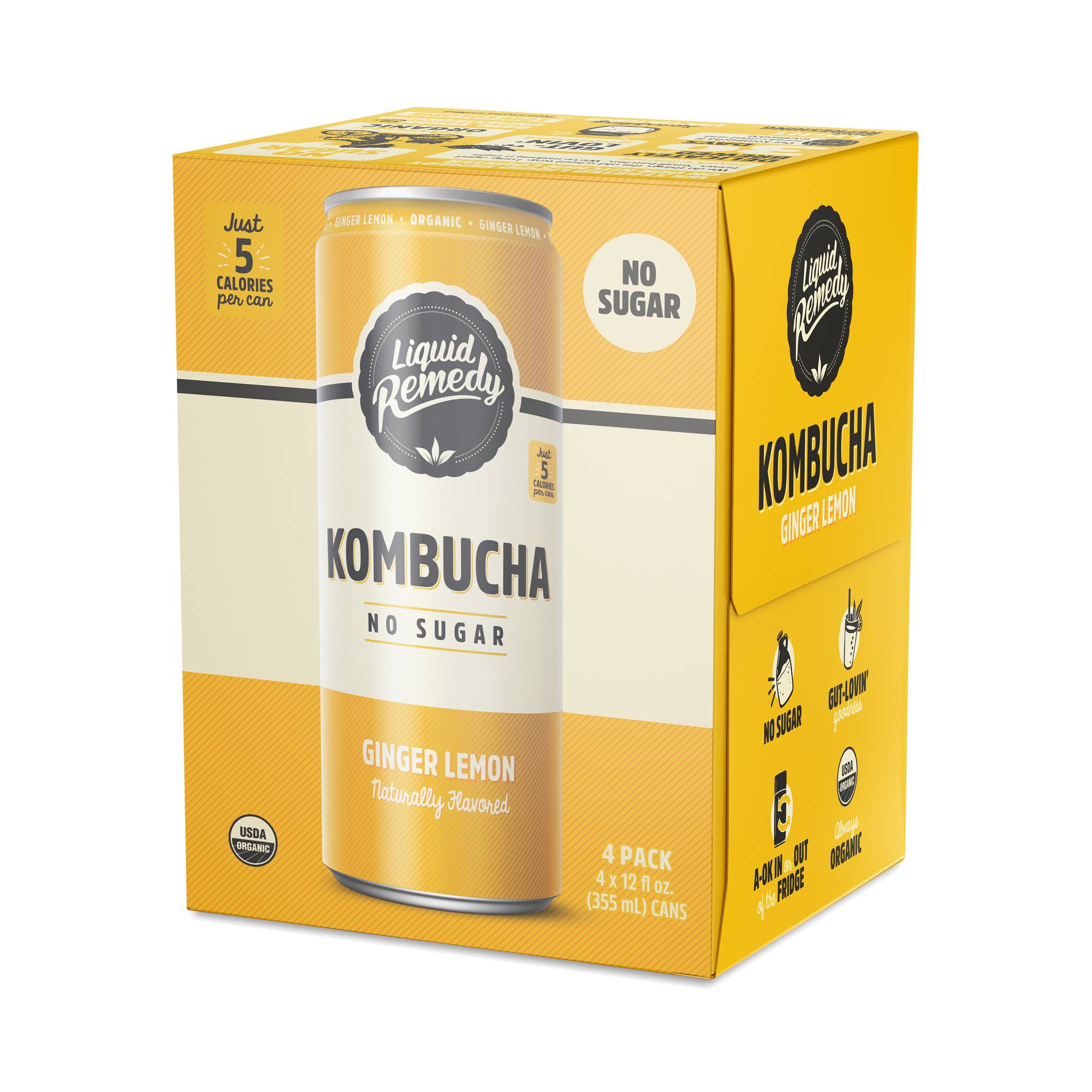 No Sugar Kombucha, Ginger Lemon