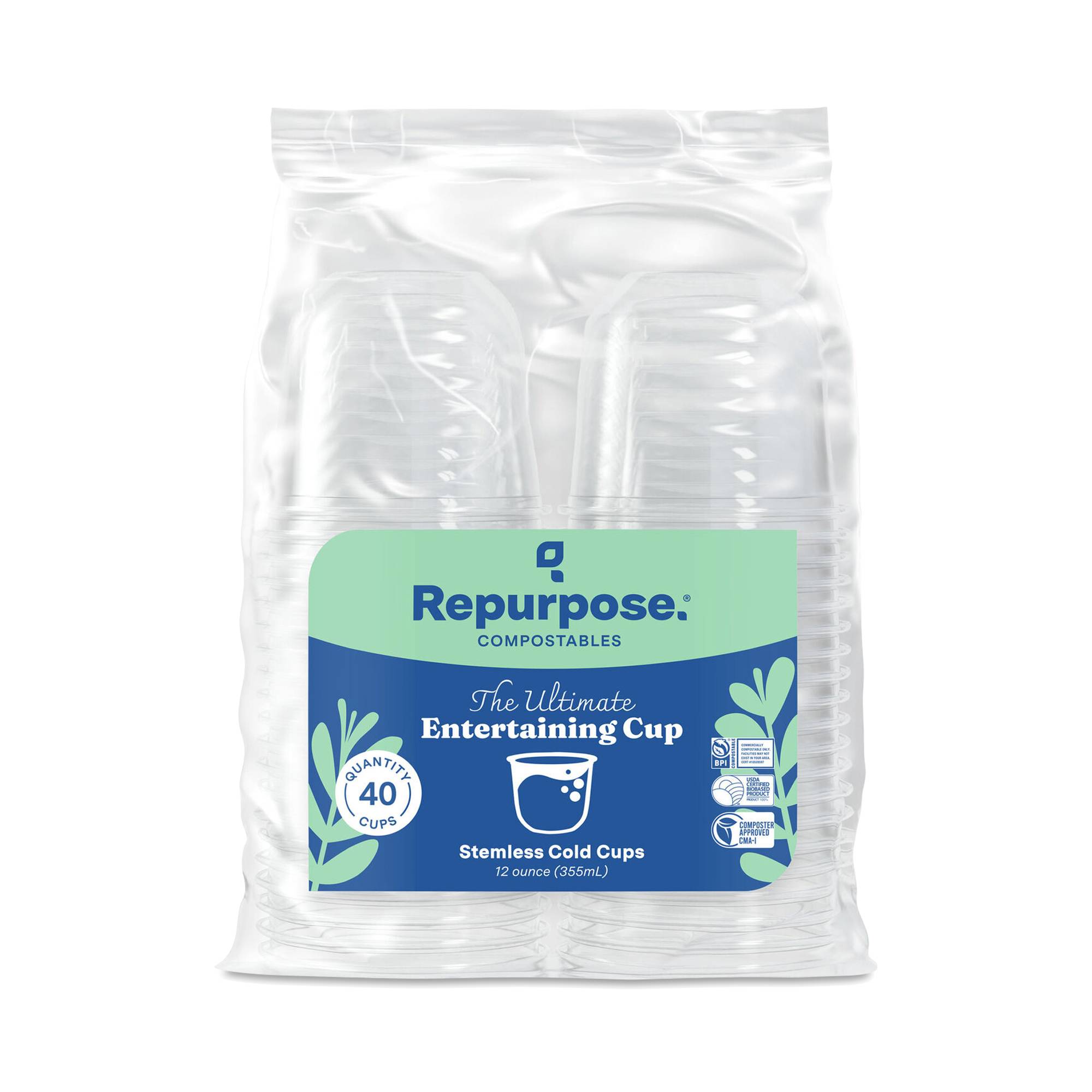 Compostable 12 oz Stemless Clear Cold Cups