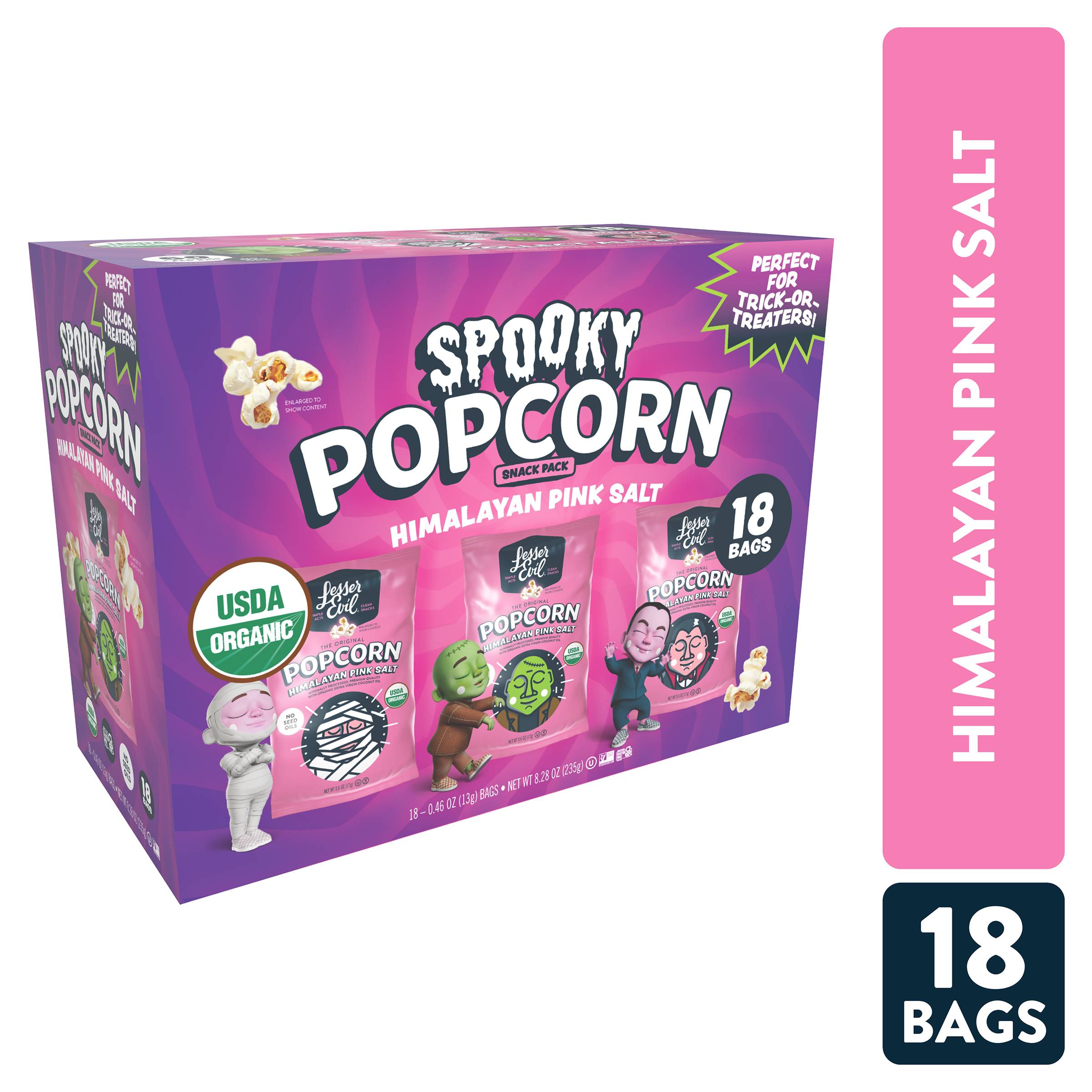 Spooky Popcorn, Himalayan Pink Salt, Snack Pack