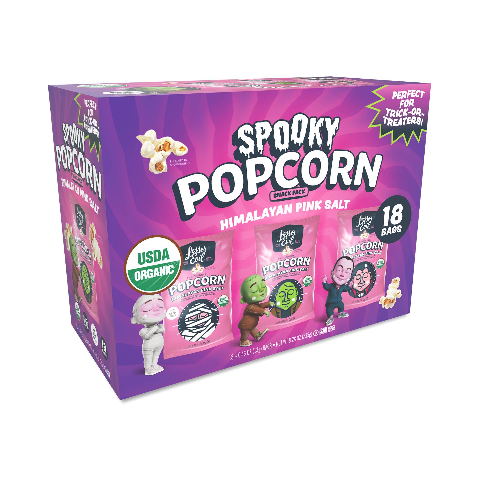 Spooky Popcorn, Himalayan Pink Salt, Snack Pack