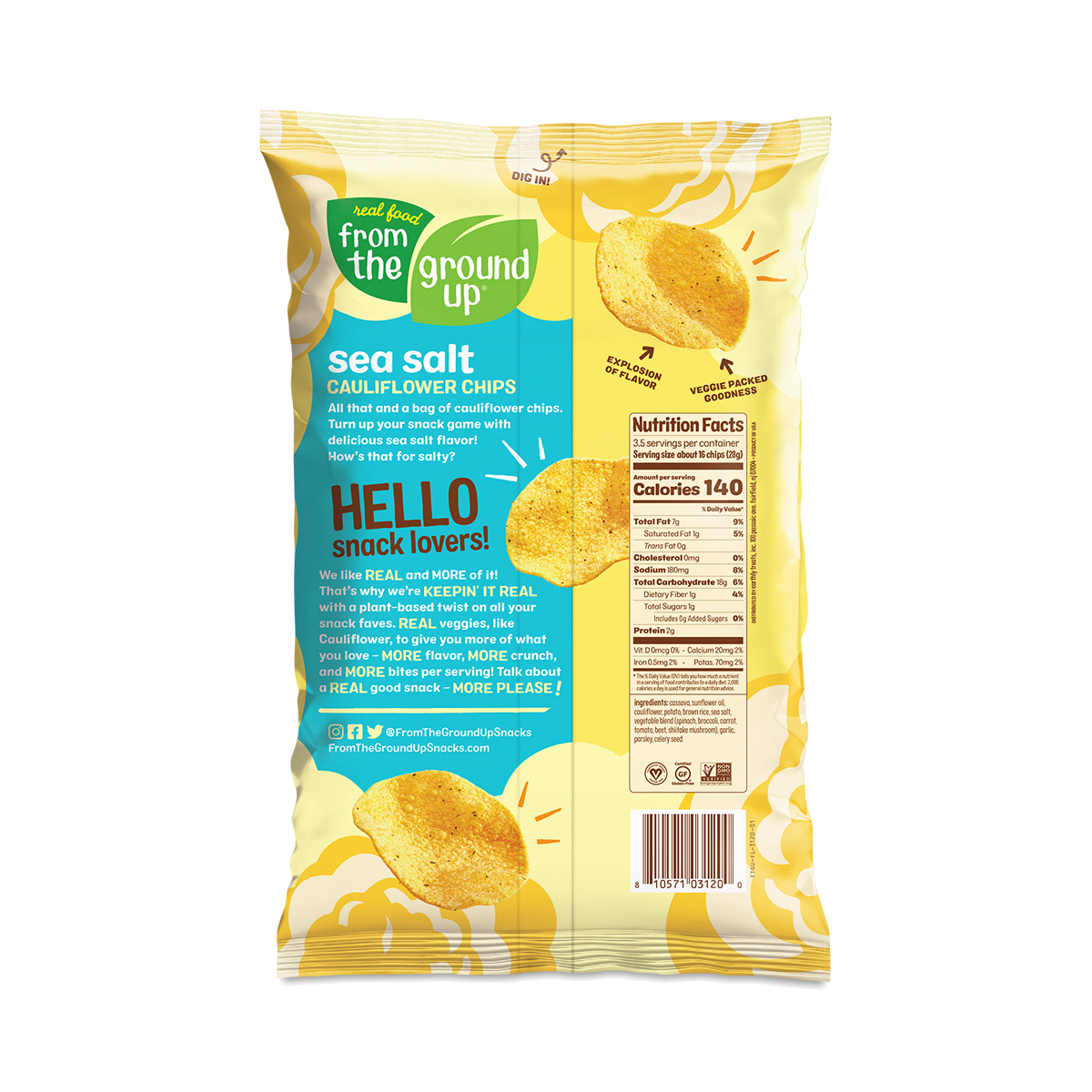 From The Ground Up Cauliflower Chips, Sea Salt Thrive Market