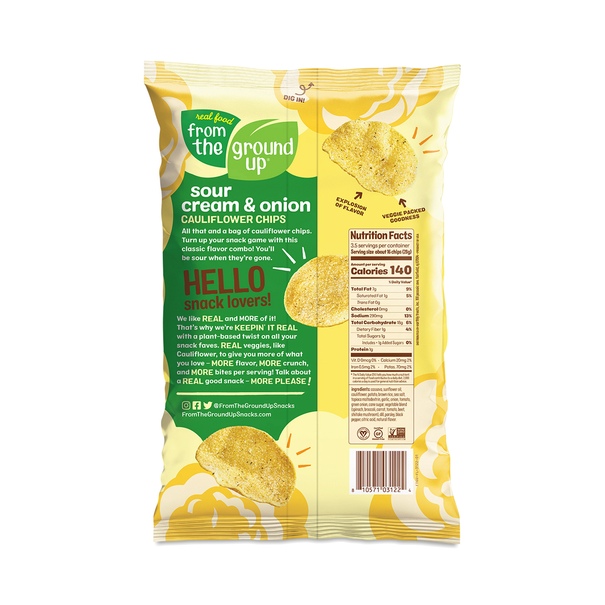 From The Ground Up Cauliflower Chips, Sour Cream & Onion Thrive Market