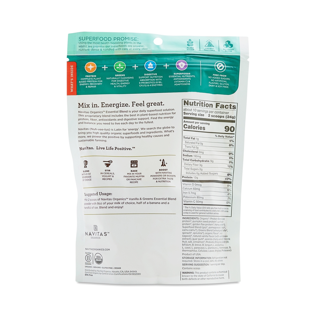 Navitas Organics Essential Superfood Blend, Vanilla & Greens Thrive