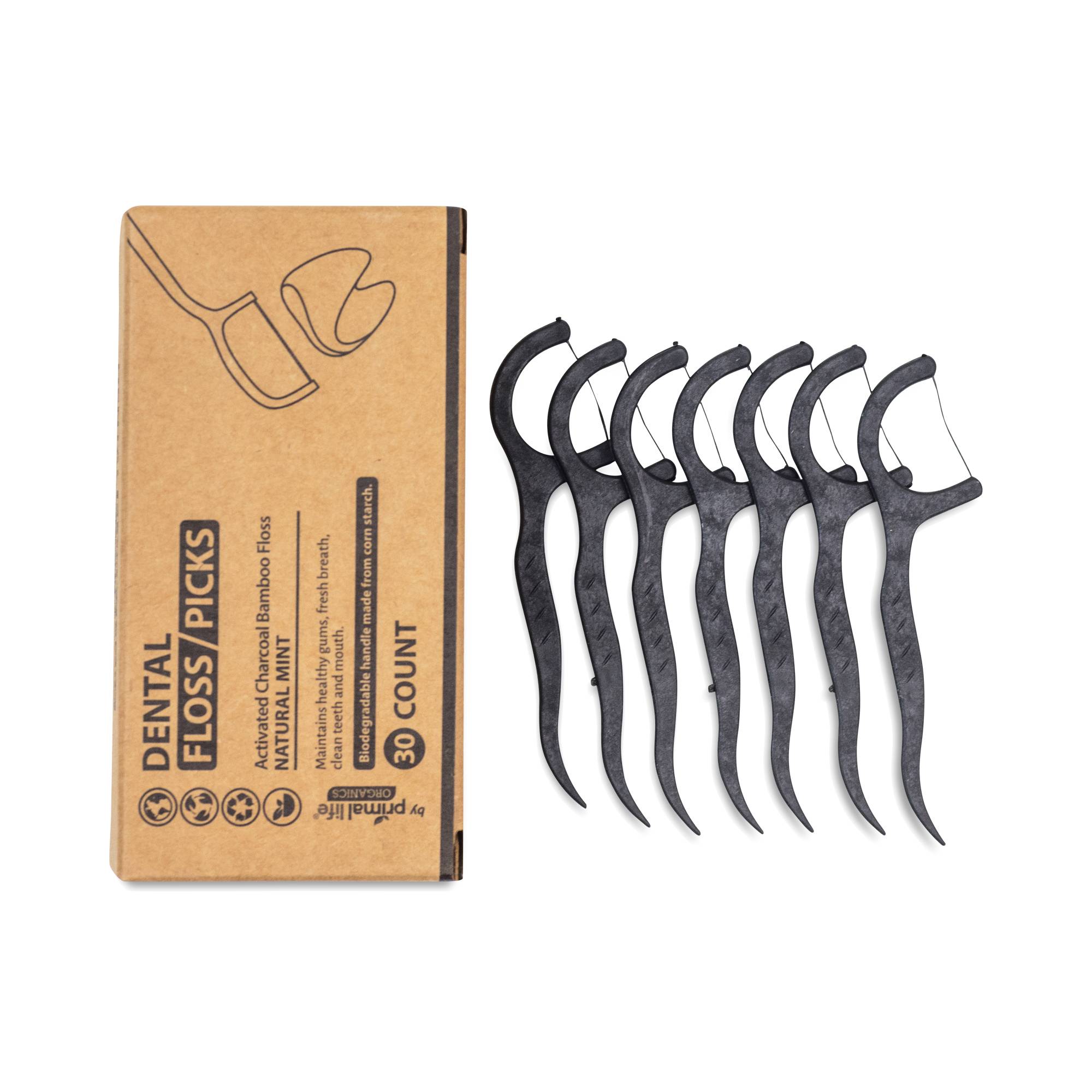 Charcoal Bamboo Dental Floss Picks