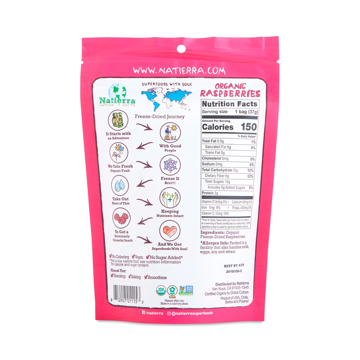 Organic Freeze Dried Raspberries by Nature's All Foods Thrive Market