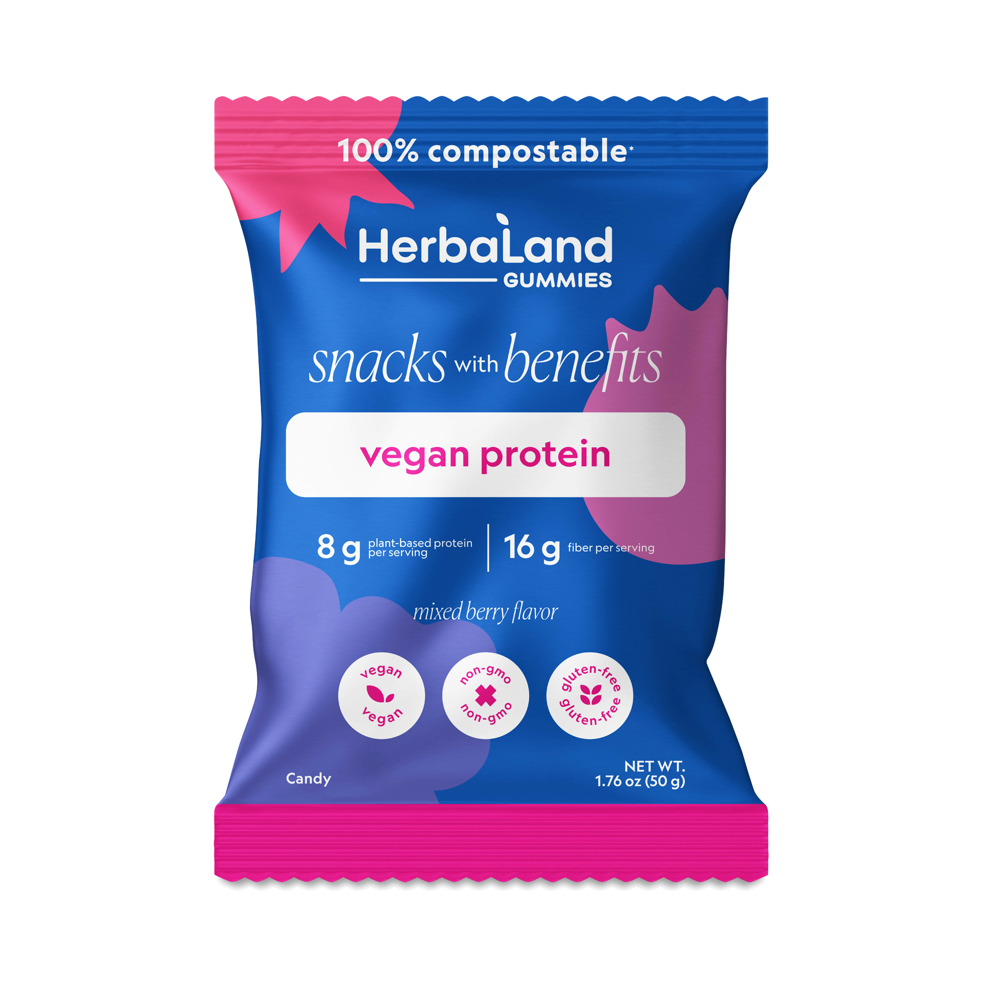 Herbaland Snacks with Benefits, Mixed Berry Protein Gummies Thrive Market
