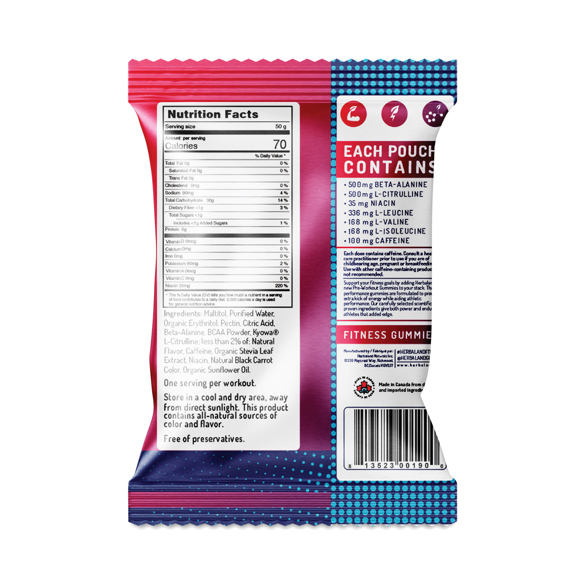 Herbaland Pre Workout Gummies, Sour Blue Raspberry Thrive Market