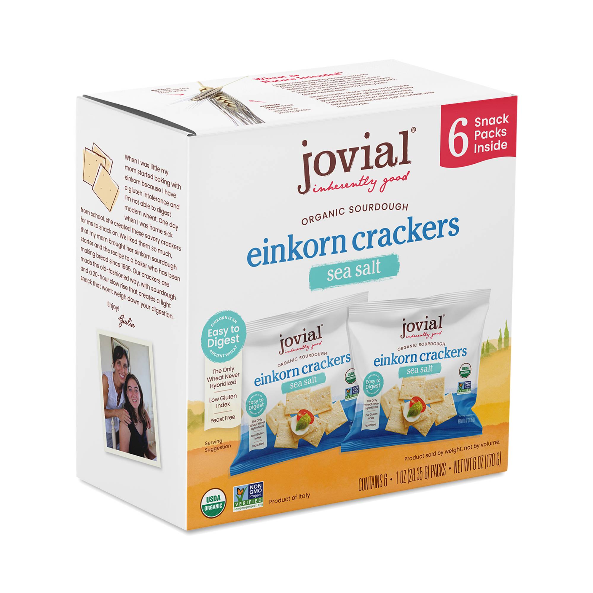 Organic Sourdough Einkorn Crackers, Sea Salt, Snack Packs