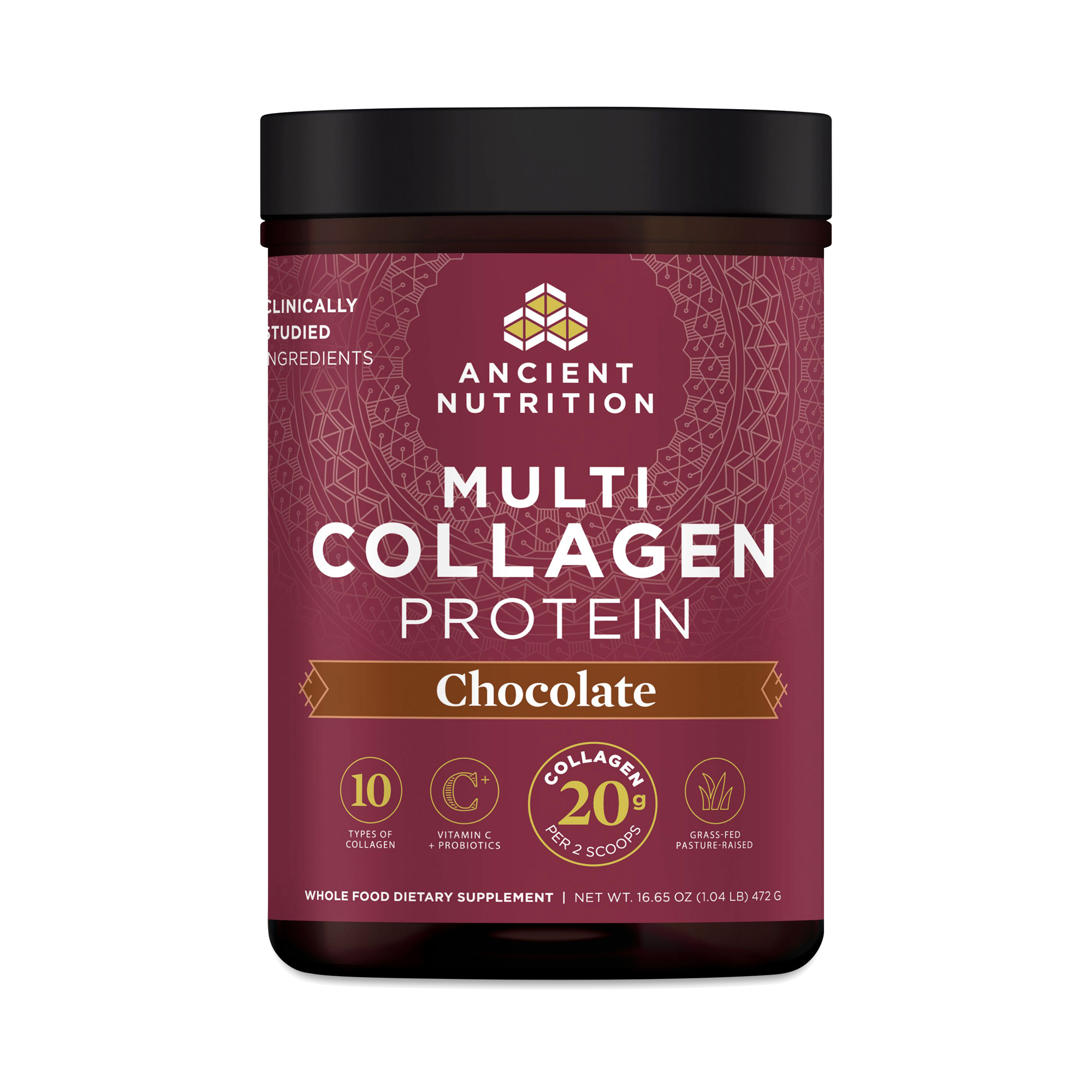 Ancient Nutrition Multi Collagen Protein Powder, Chocolate 16.65 oz tub