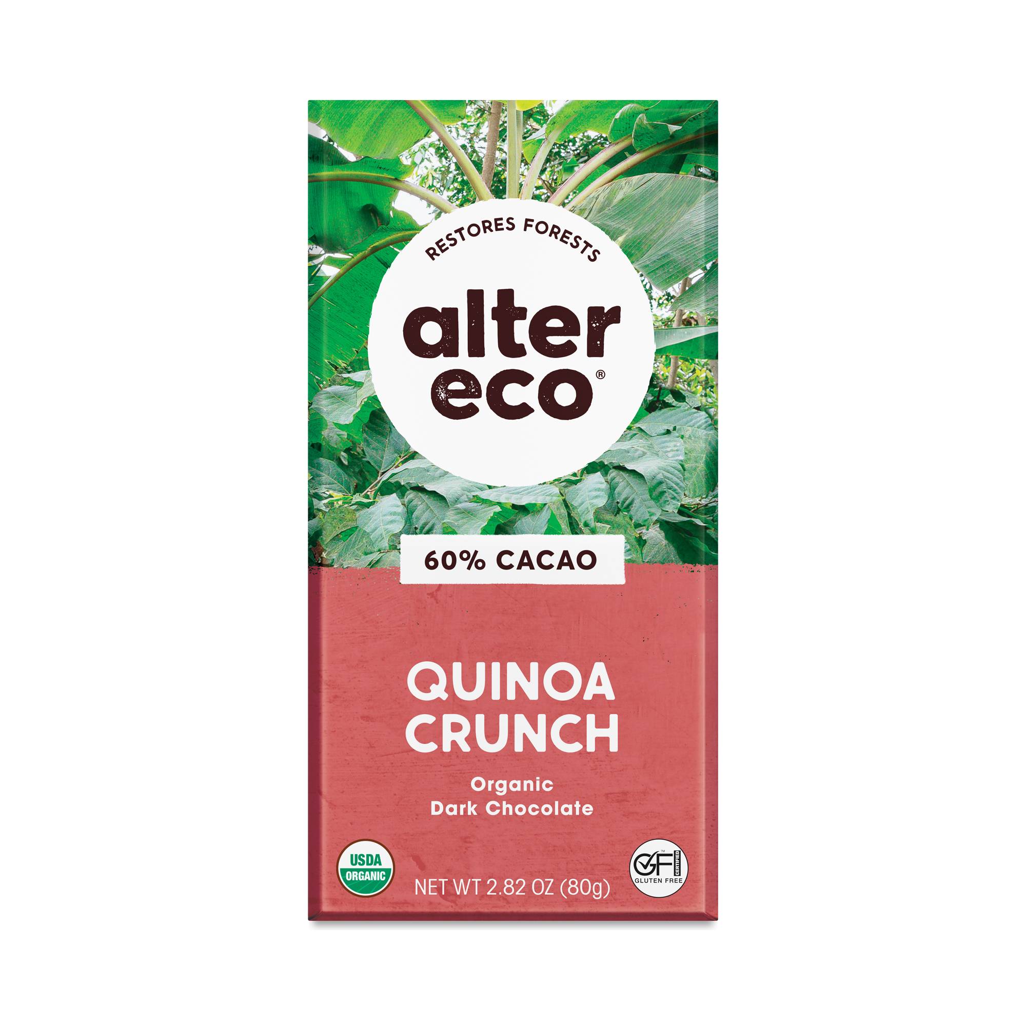 Organic Chocolate Bar, Dark Chocolate Quinoa Crunch