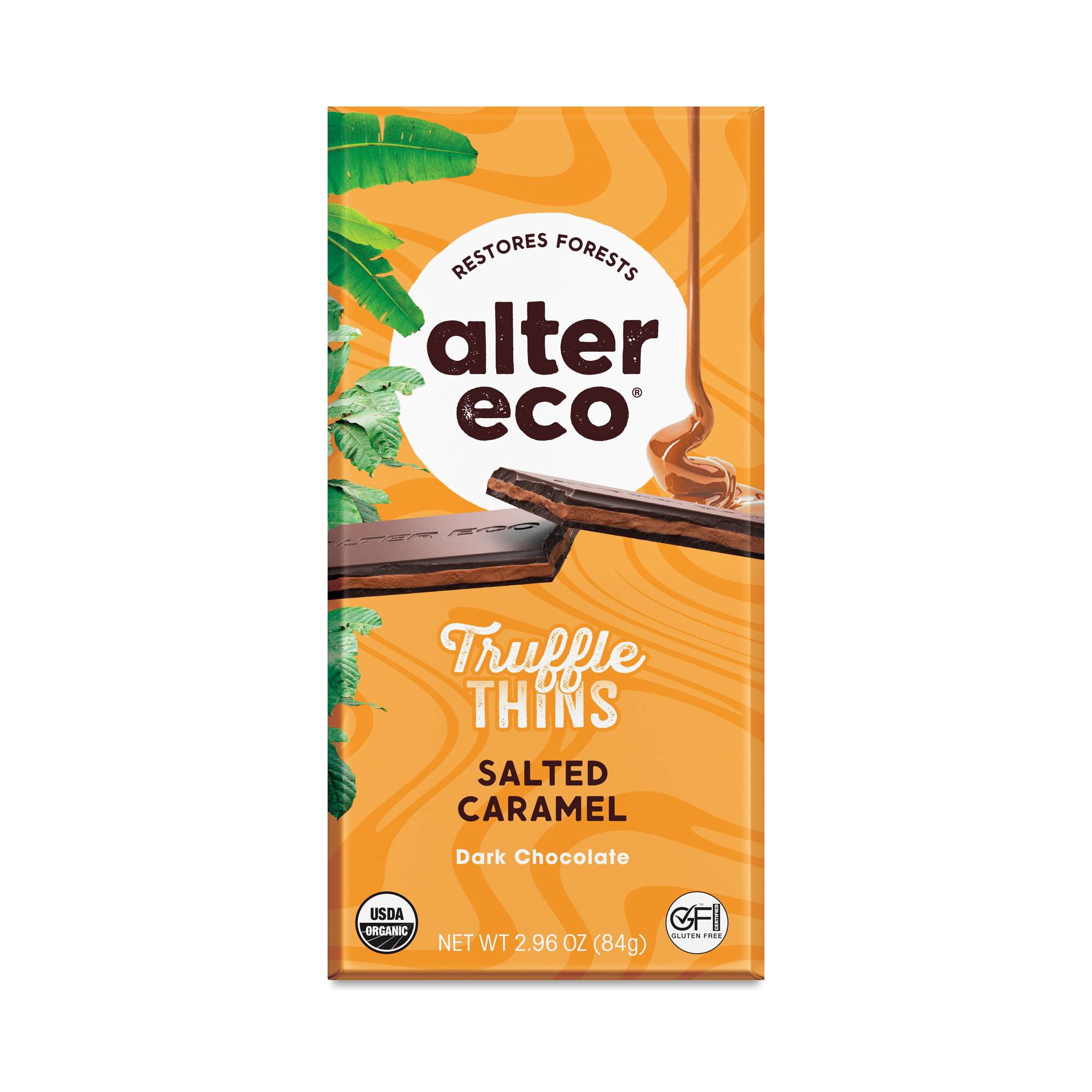 Organic Chocolate Truffle Thins Bar, Salted Caramel