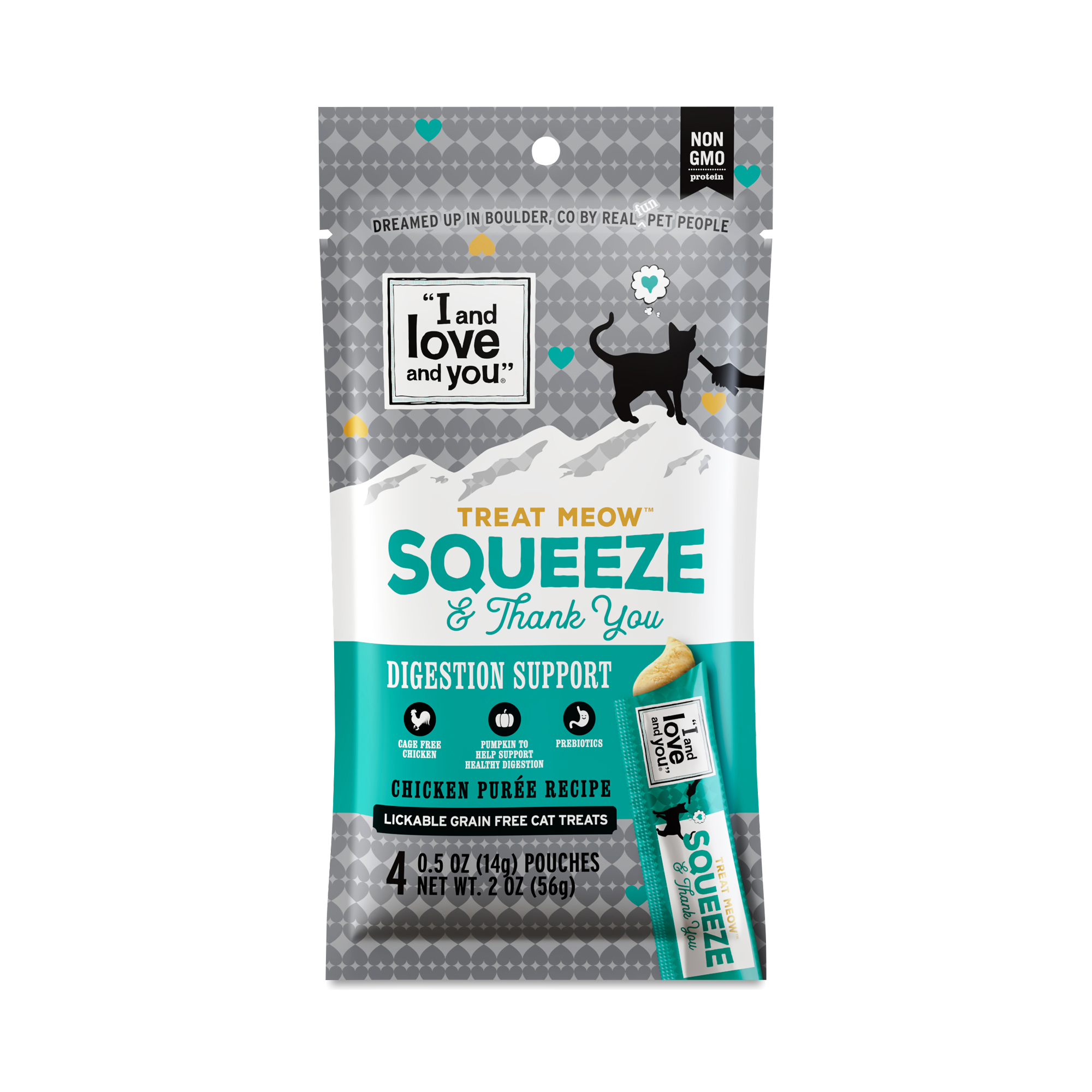 I and love and you Treat Meow Lickable Cat Treat, Digestion Support Chicken Puree Recipe 4 pouches (0.5 oz each)