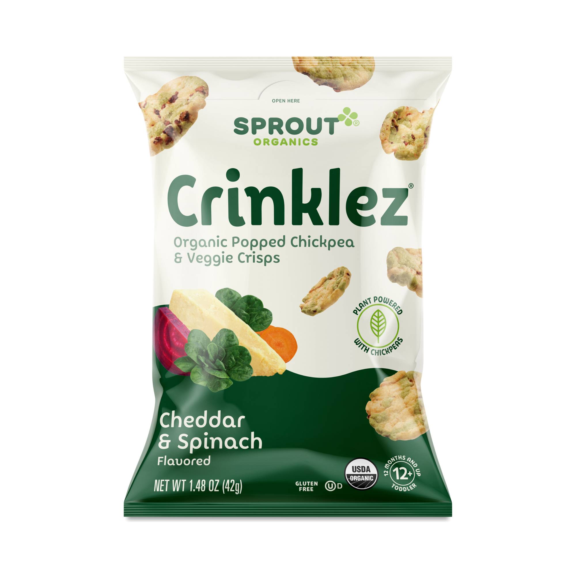 Crinklez Popped Chickpea & Veggie Crisps, Cheddar & Spinach