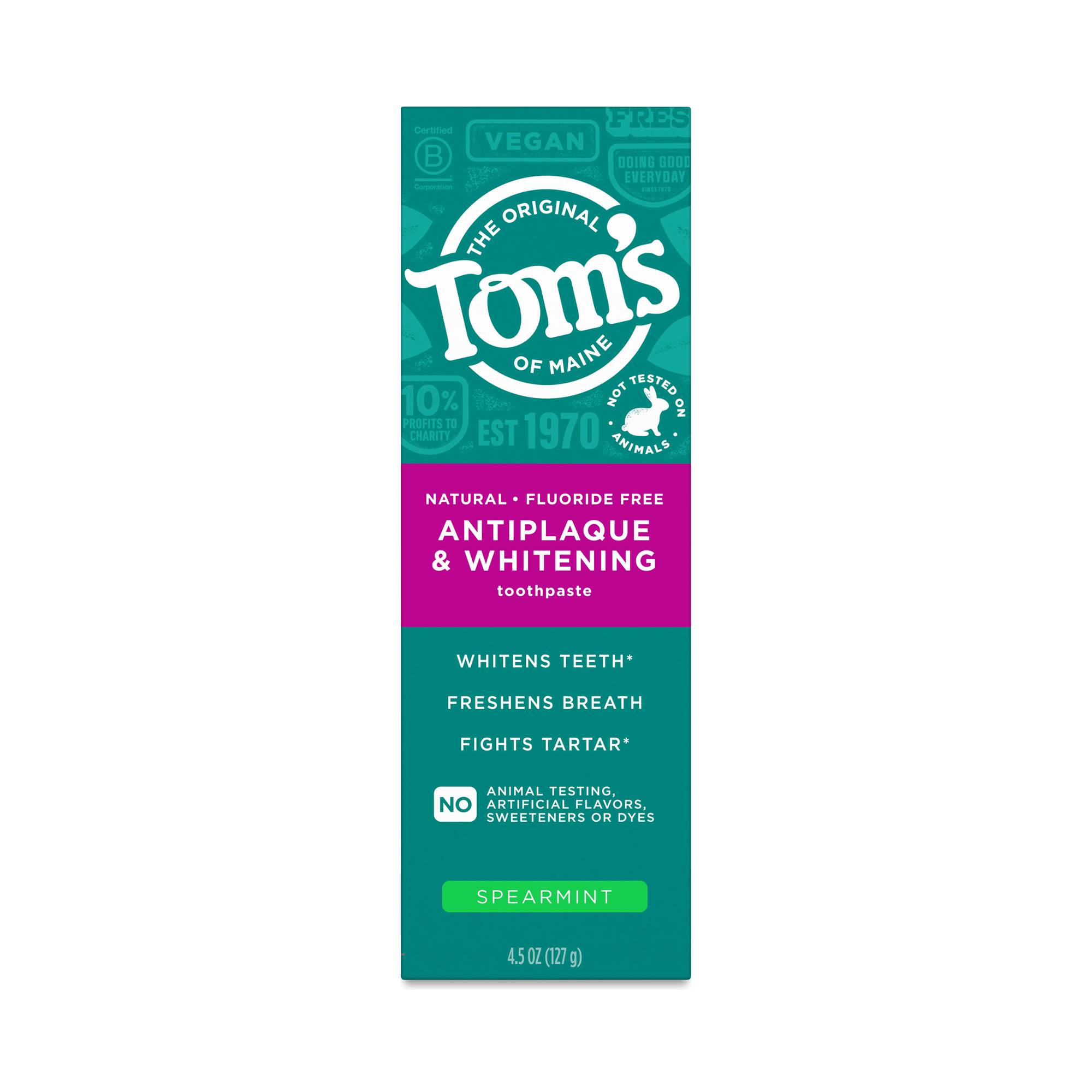Fluoride-Free Antiplaque & Whitening Toothpaste, Spearmint