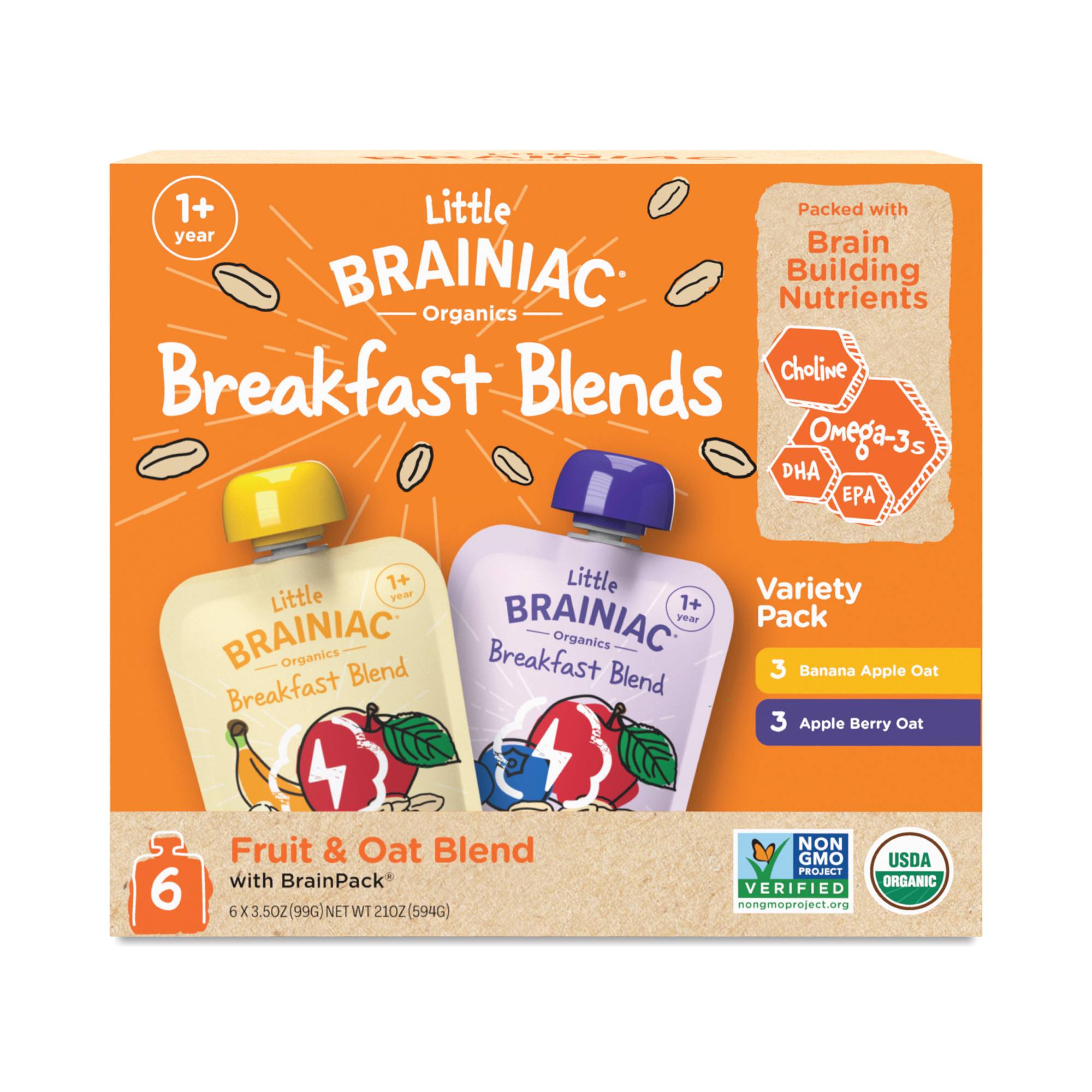 Little Brainiac Brain Squeezies, Fruit & Oat Variety Pack
