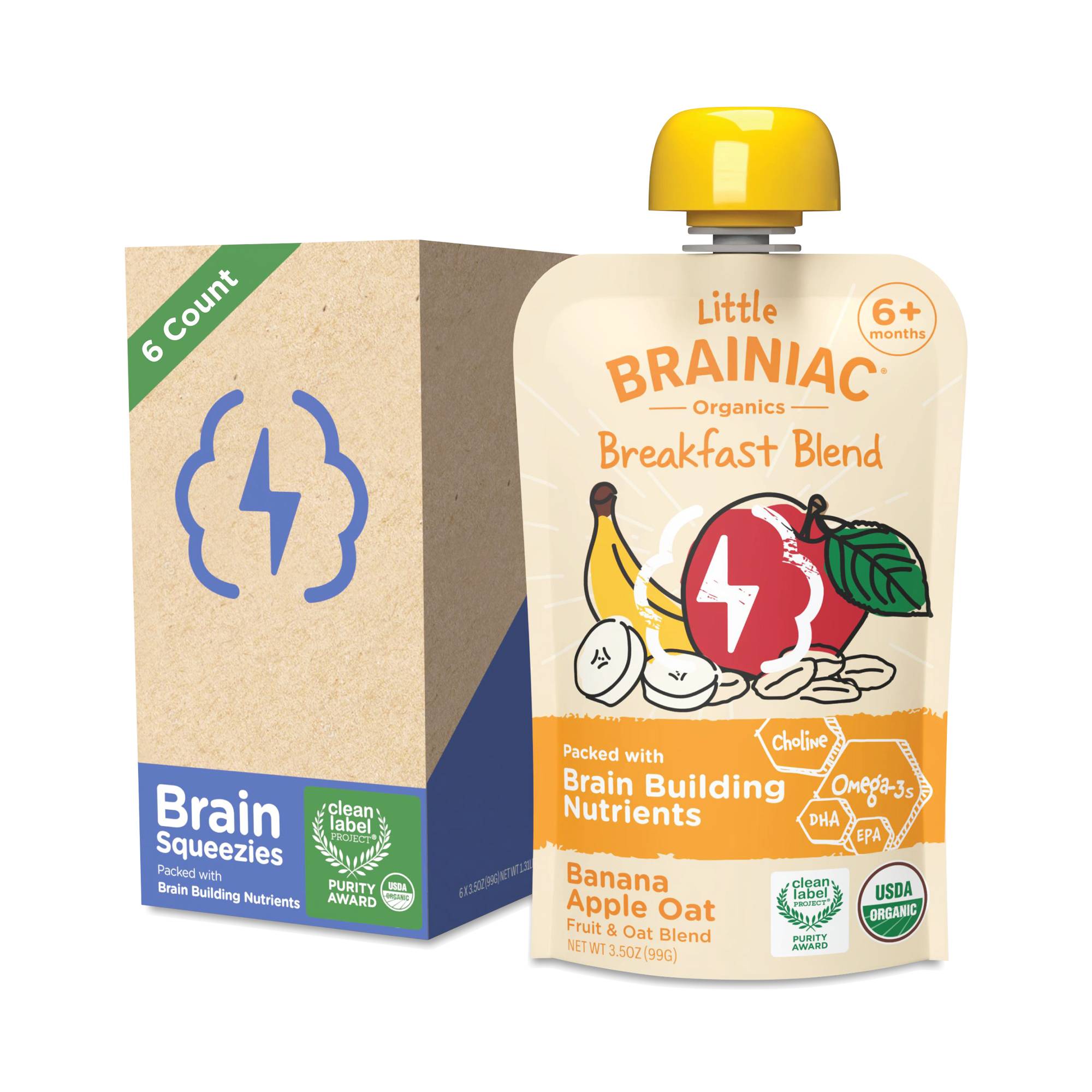 Little Brainiac Fruit & Oat Brain Squeezies, Banana Apple Oat