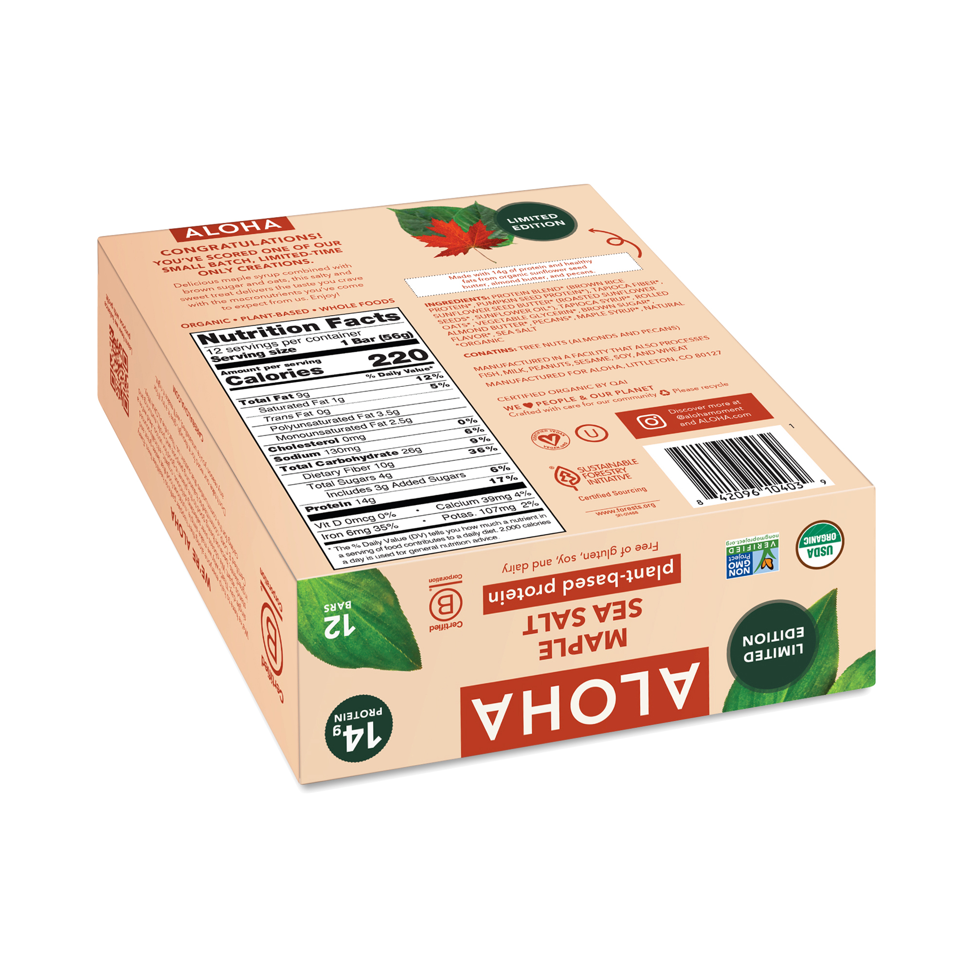 Aloha Protein Bar, Maple Sea Salt | Thrive Market