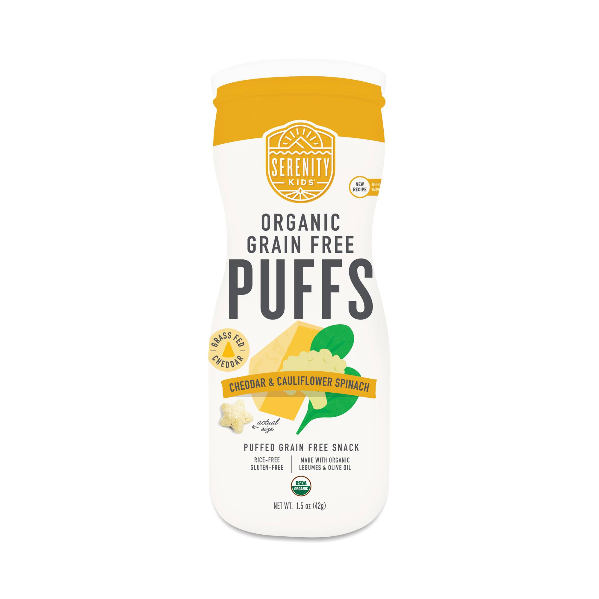 Organic Grain Free Puffs, Grass Fed Cheddar & Cauliflower Spinach