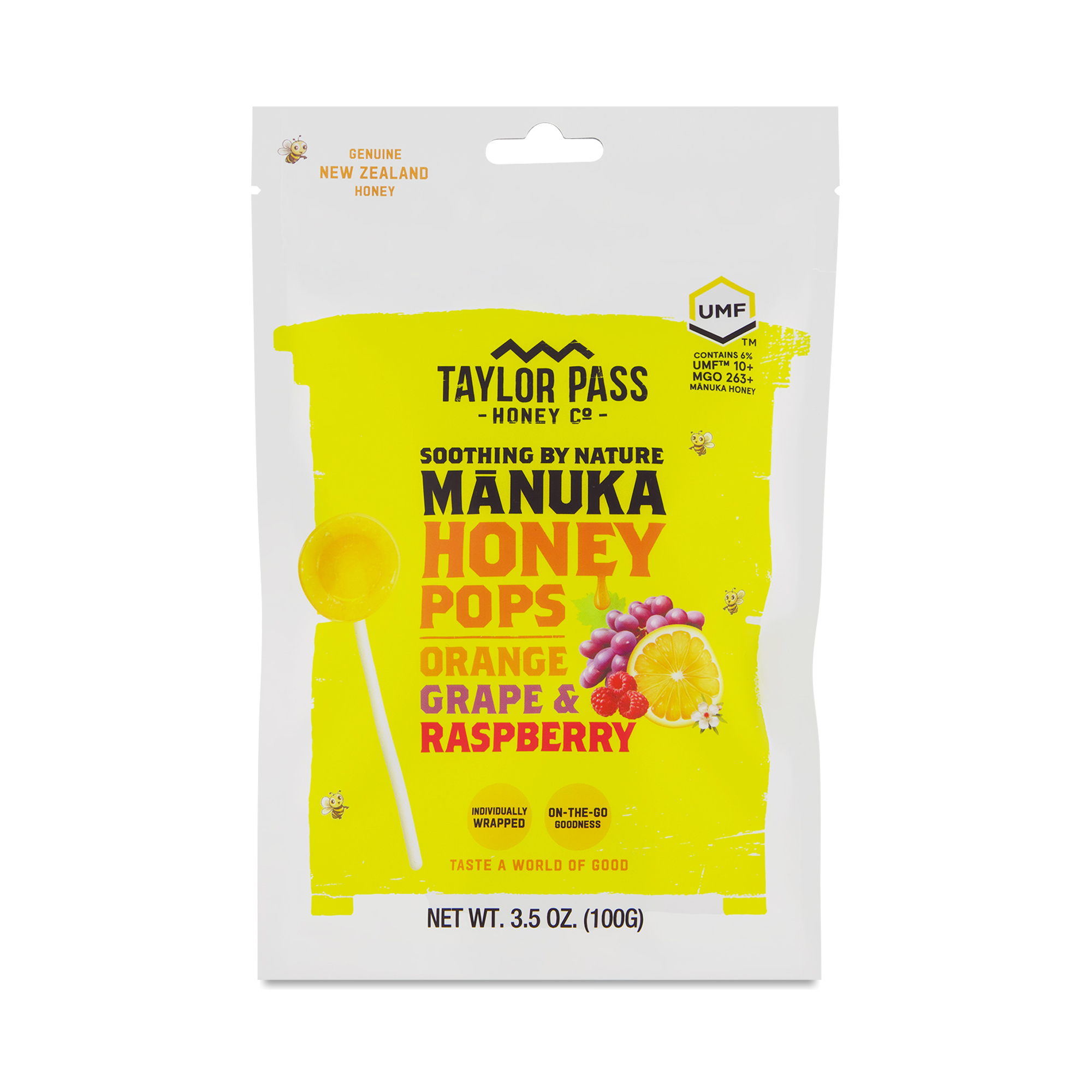 Taylor Pass Honey Manuka Honey Pops UMF10+, Orange, Grape & Raspberry ...