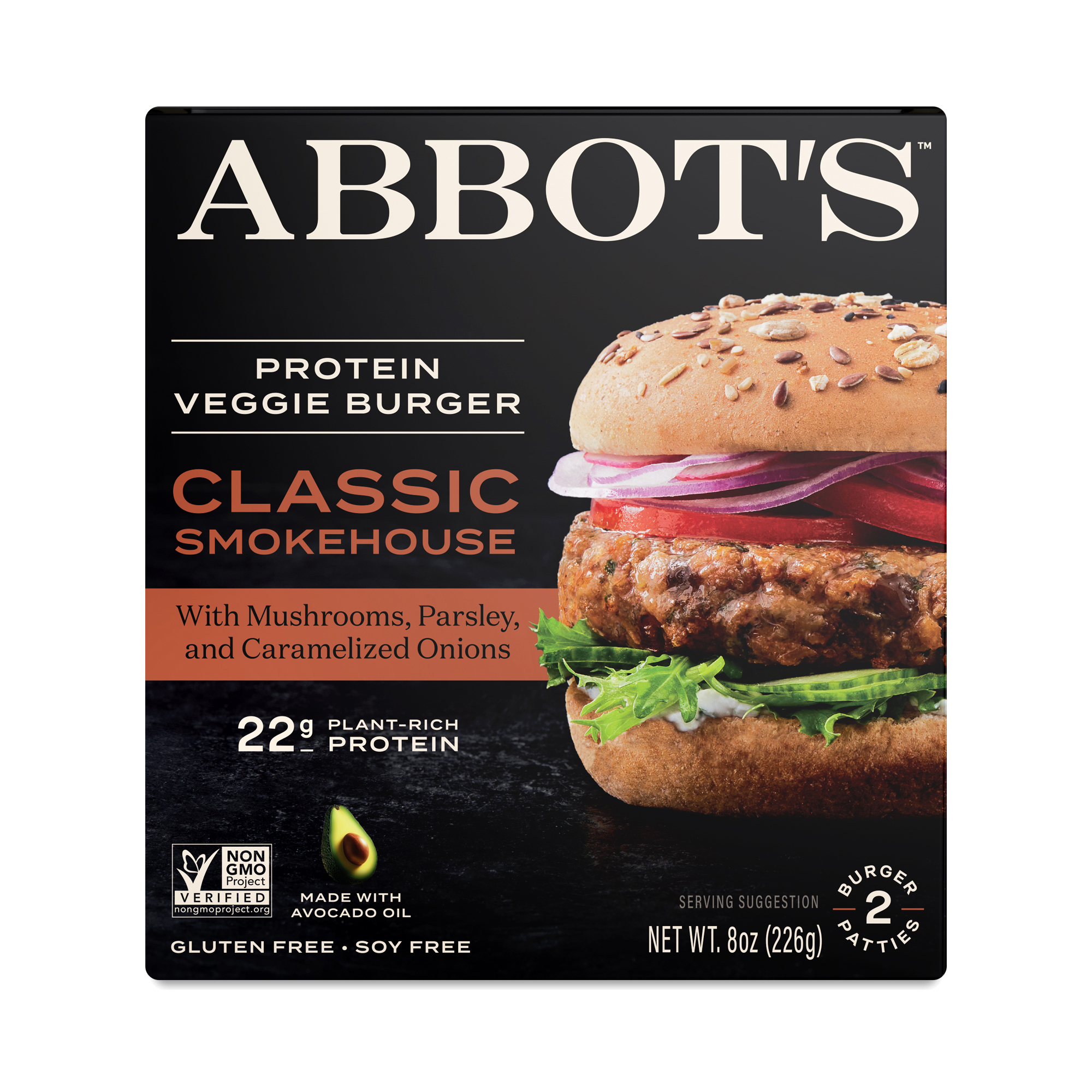 Abbot's Protein Veggie Burger, Classic Smokehouse 8 oz box