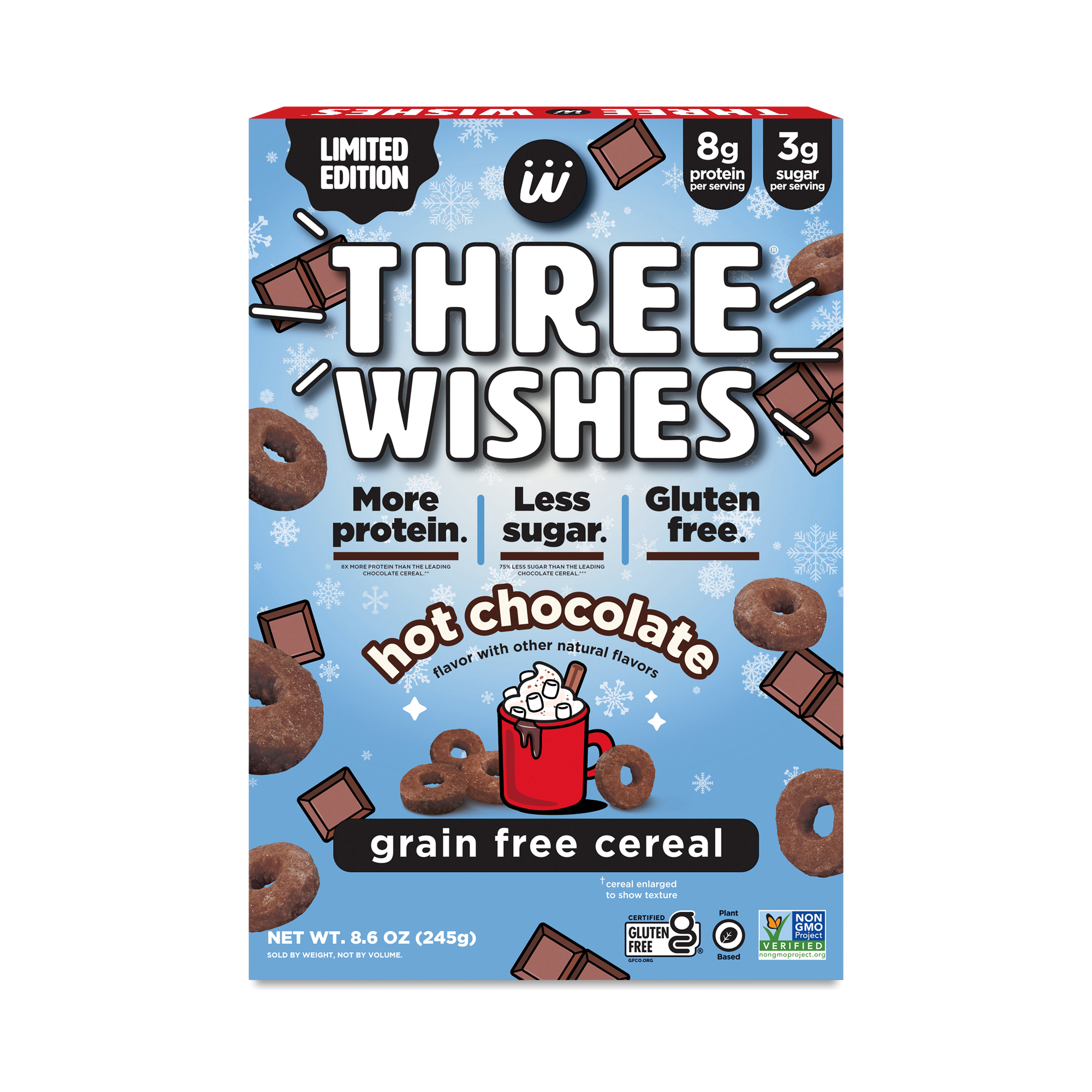 Three Wishes Grain Free Cereal, Hot Chocolate 8.6 oz box