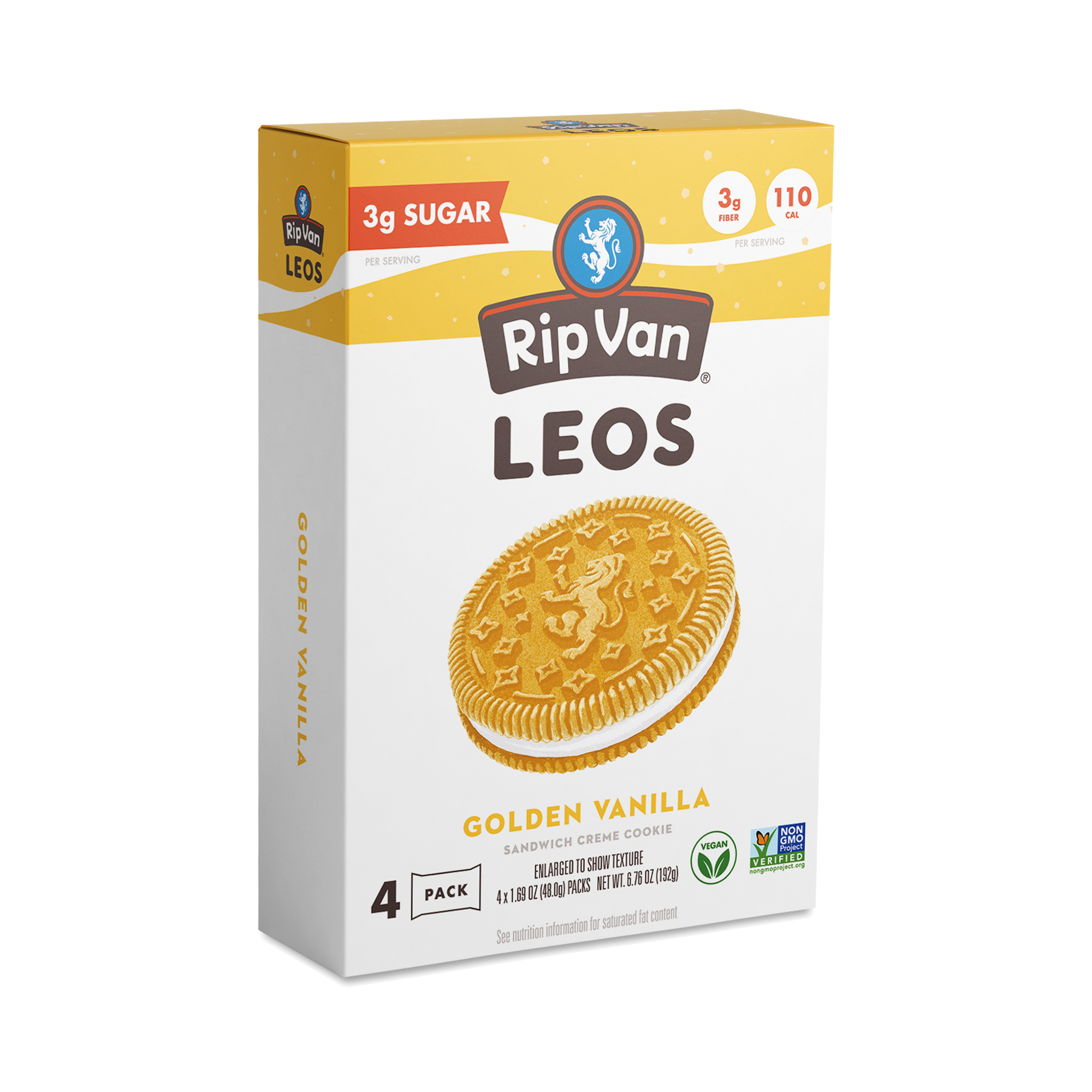 Rip Van Leos Sandwich Creme Cookies, Golden Vanilla, Snack Pack
