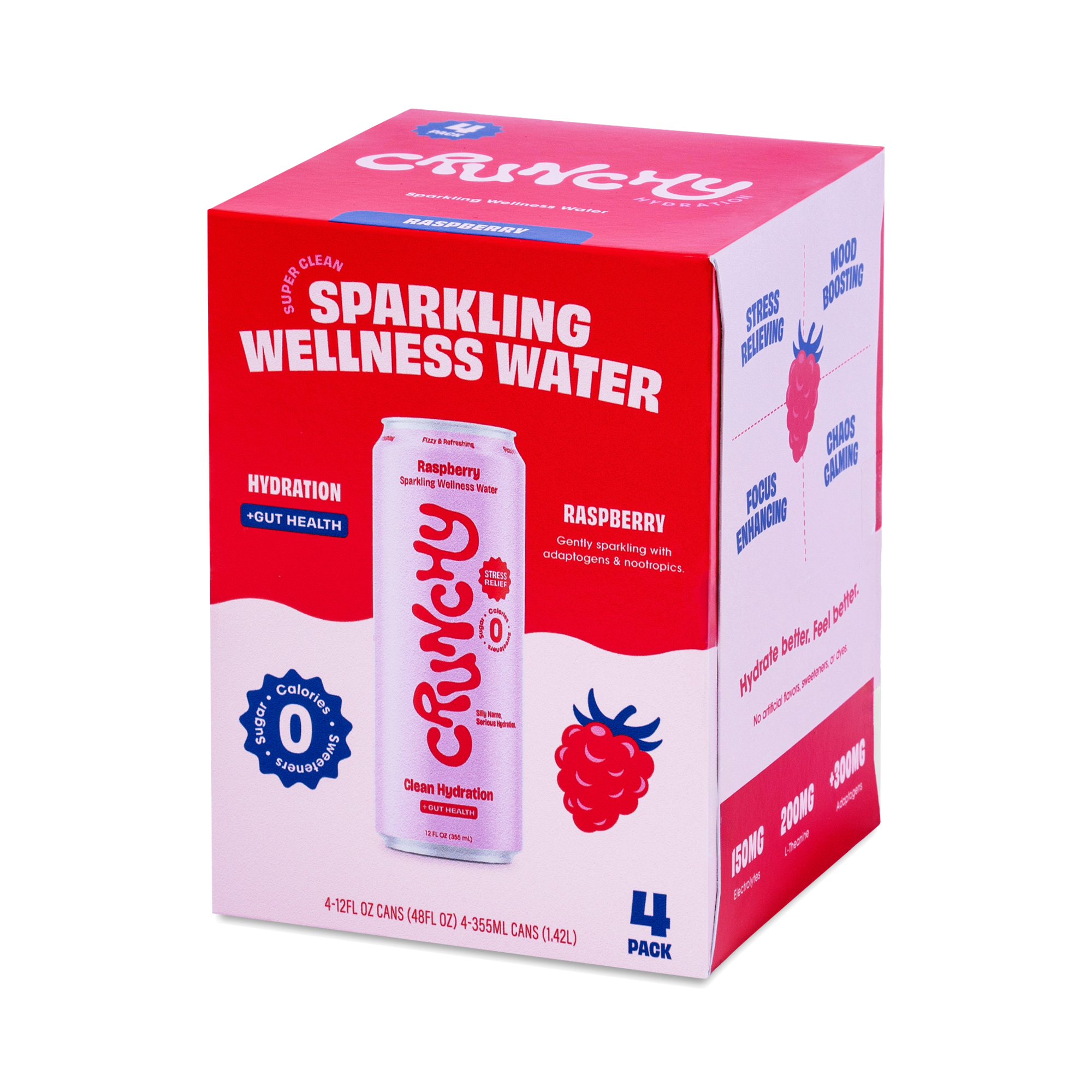 Crunchy Sparkling Wellness Water Hydration + Gut Health, Raspberry