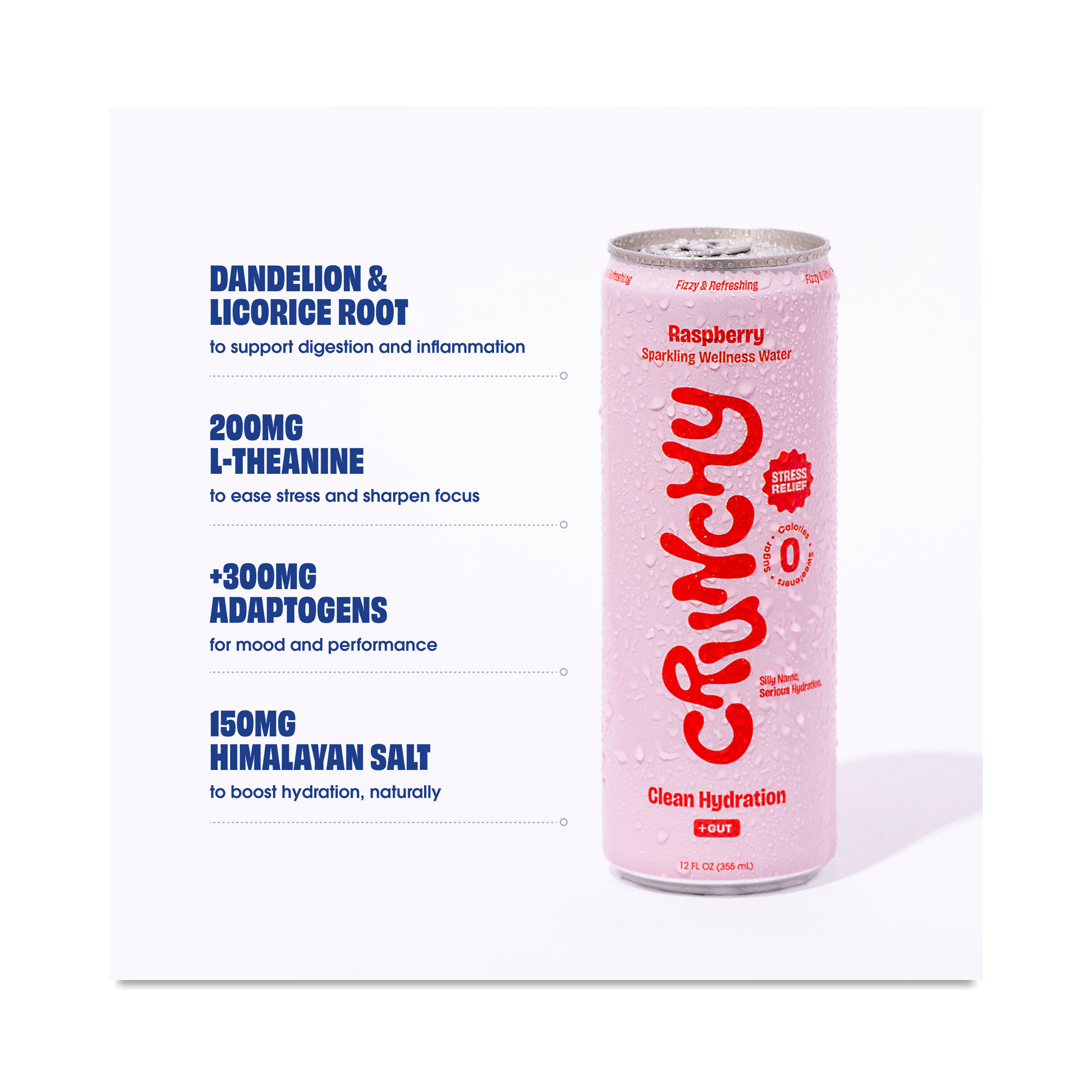 Crunchy Sparkling Wellness Water Hydration + Gut Health, Raspberry