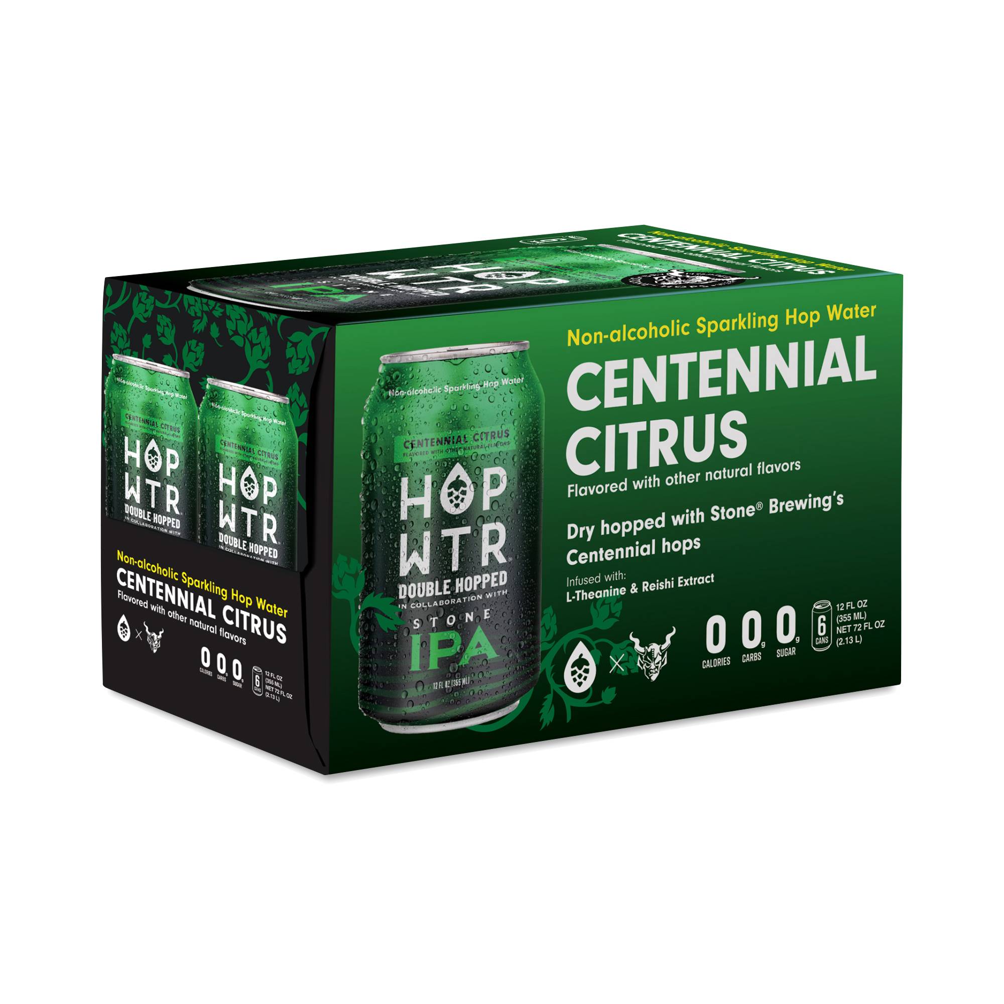 Non-Alcoholic Sparkling Hop Water, Double Hopped with Stone IPA
