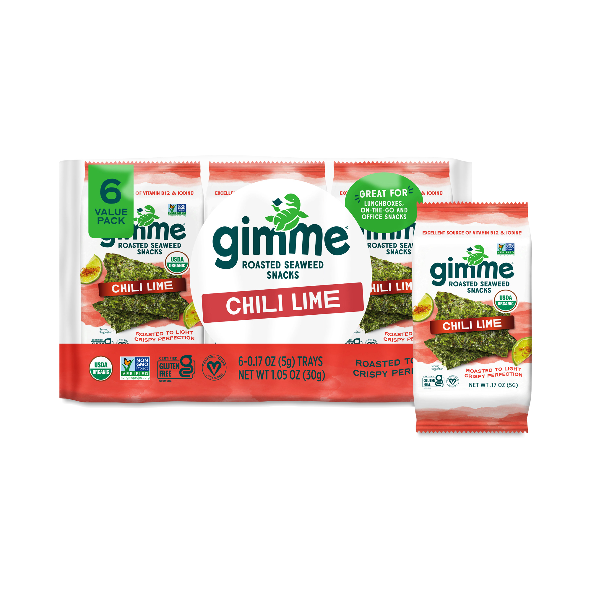 Gimme Organic Roasted Seaweed, Chili Lime, Snack Pack Thrive Market