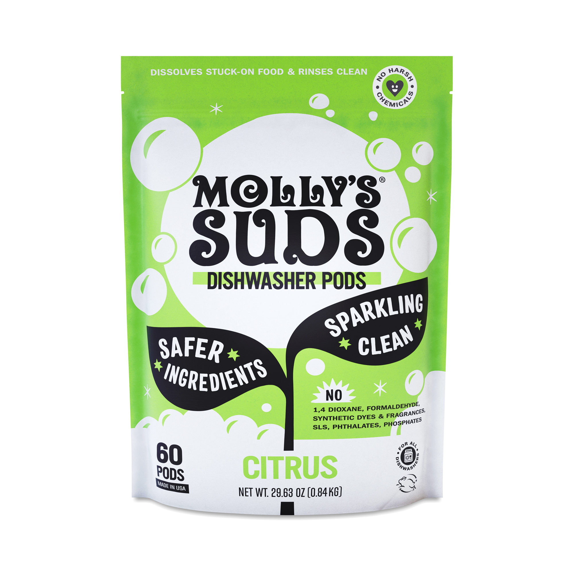 Mollys Suds Dishwasher Detergent Pods Citrus 60 pods