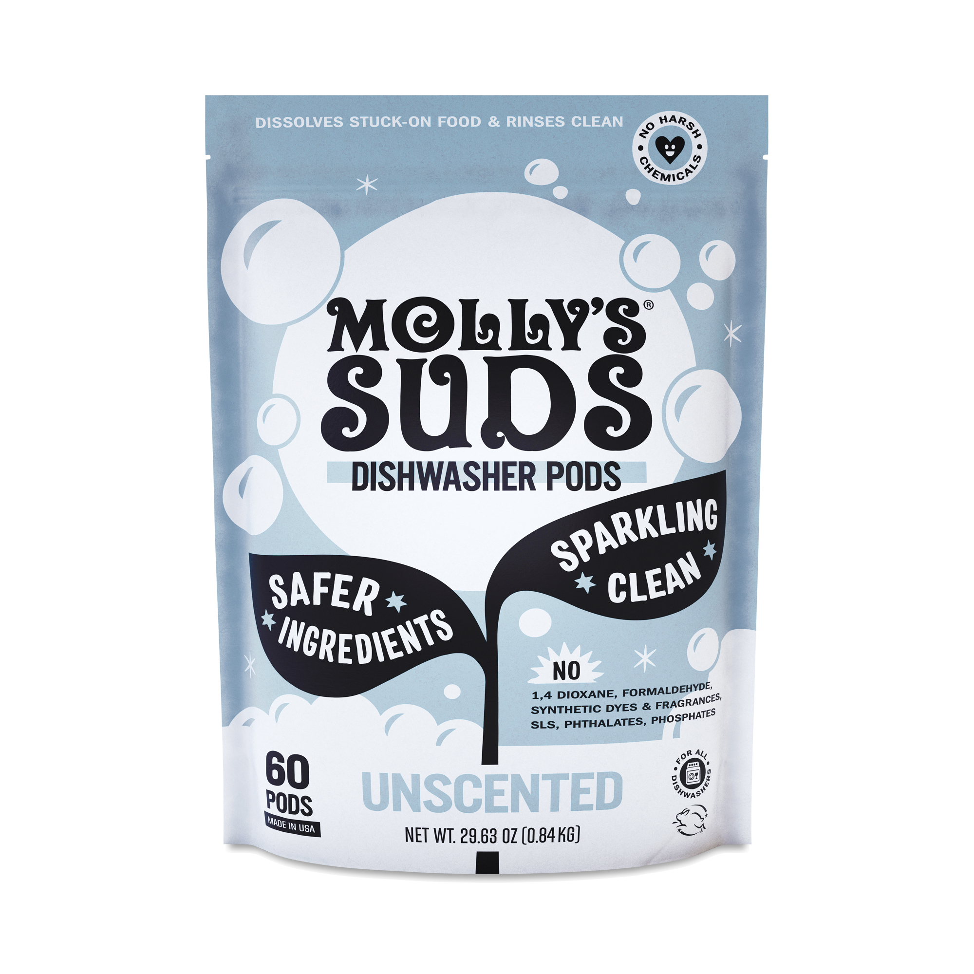 Mollys Suds Dishwasher Detergent Pods Unscented 60 pods