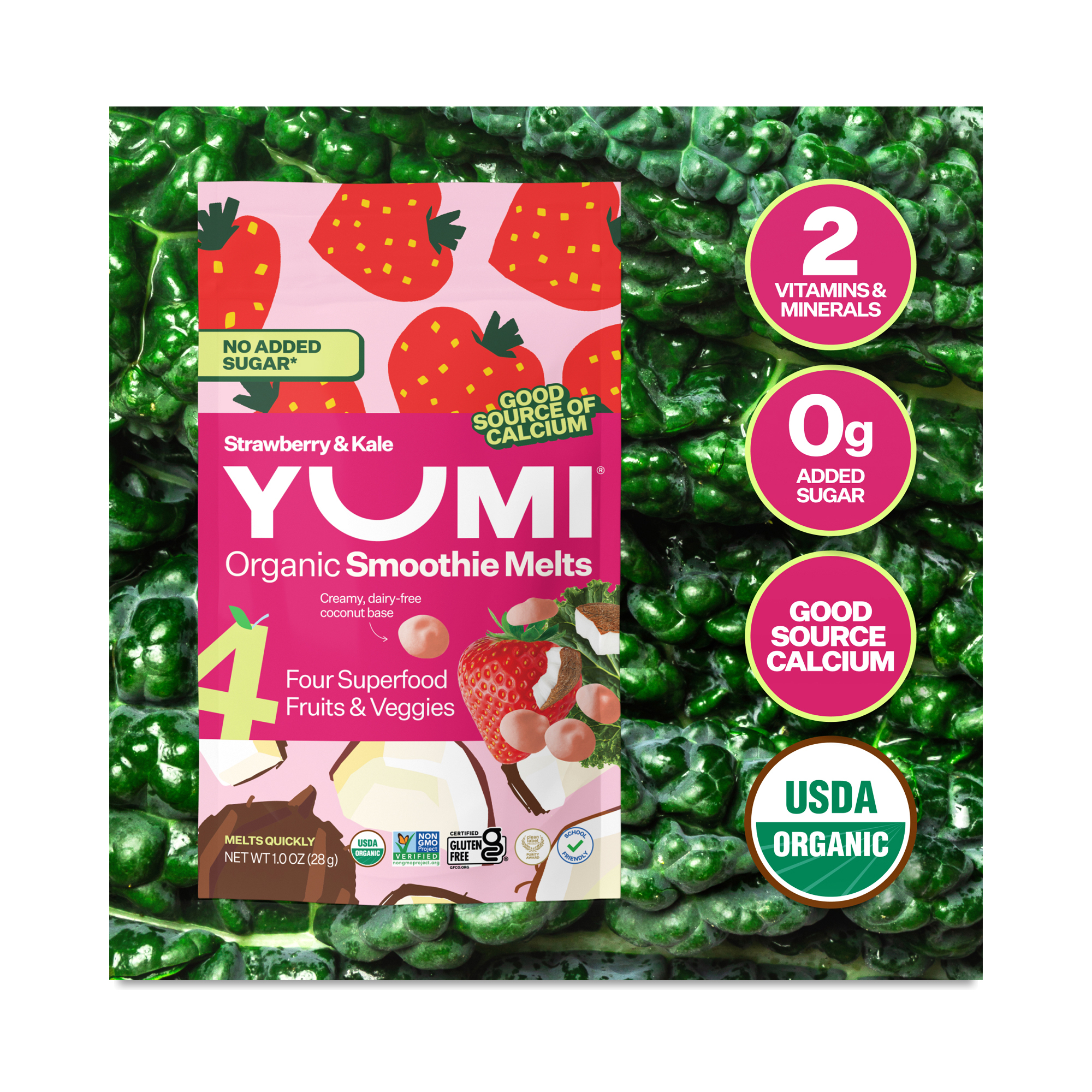 YUMI Organic Superfood Smoothie Melts, Strawberry & Kale | Thrive
