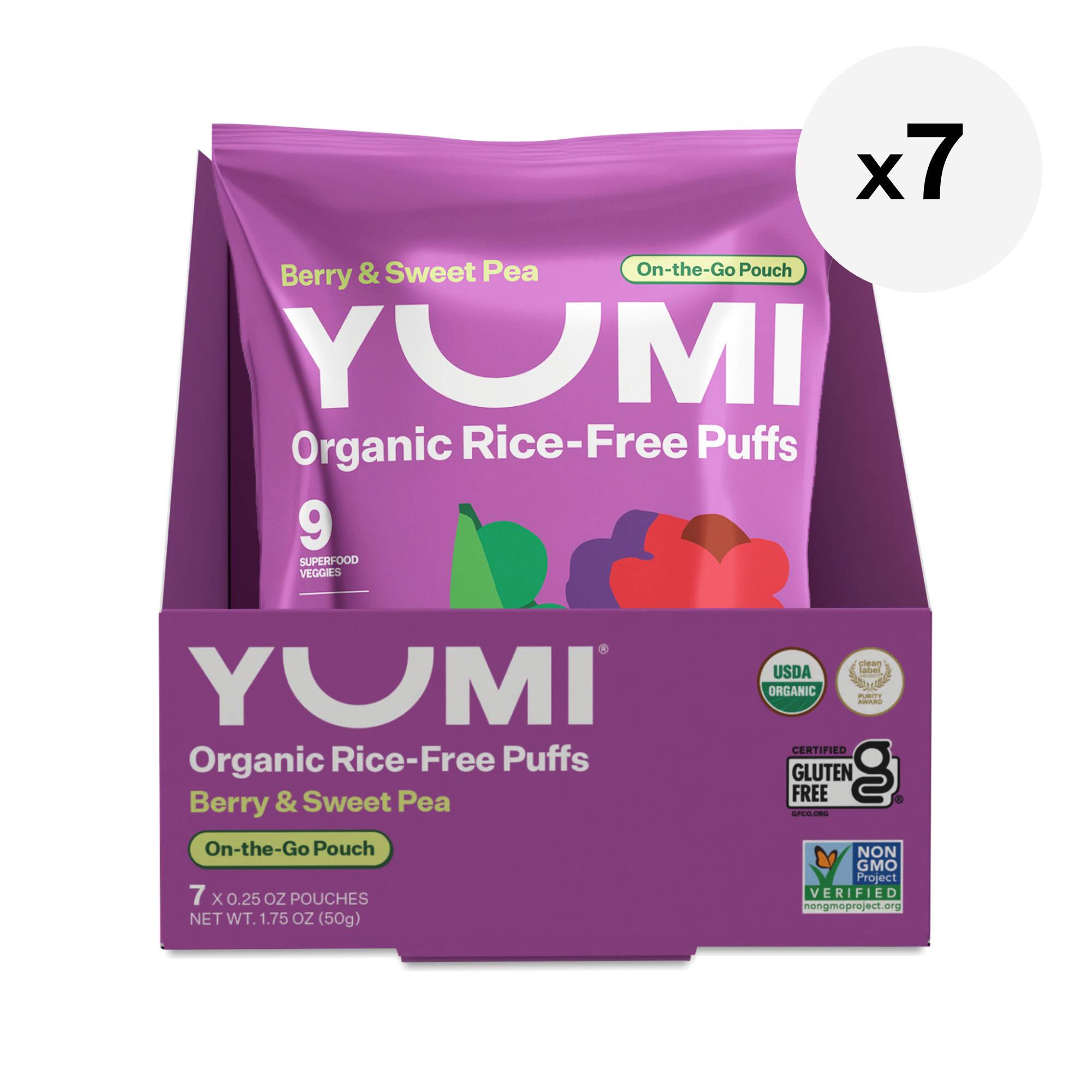 Organic Superfood Rice-Free Puffs, Berry & Sweet Pea, Snack Pack