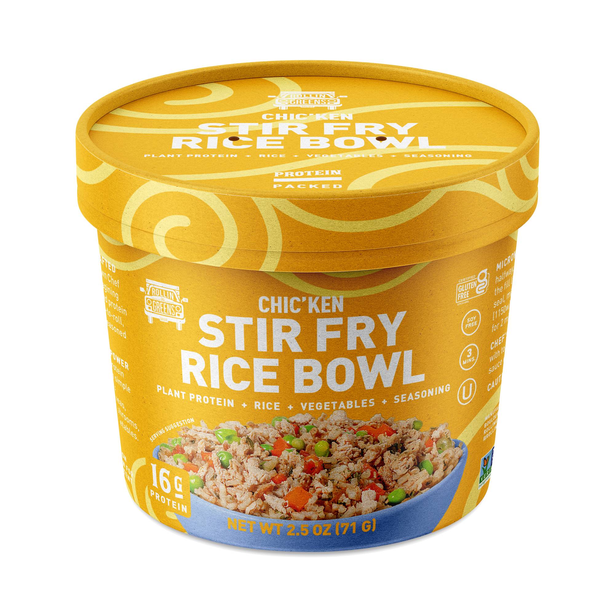 Plant-Based Rice Bowl, Chic'ken Stir Fry