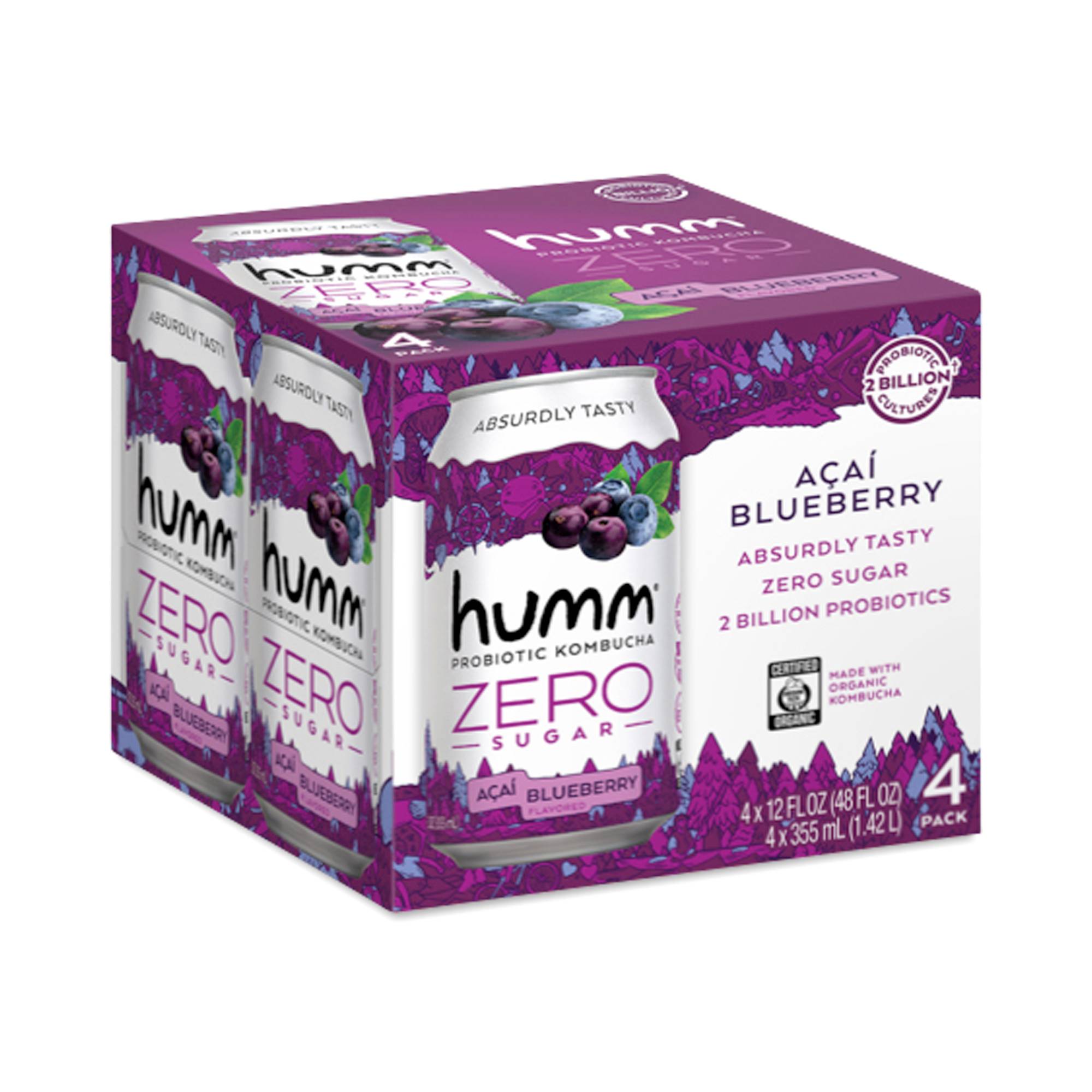 Zero Sugar Probiotic Kombucha, Acai Blueberry