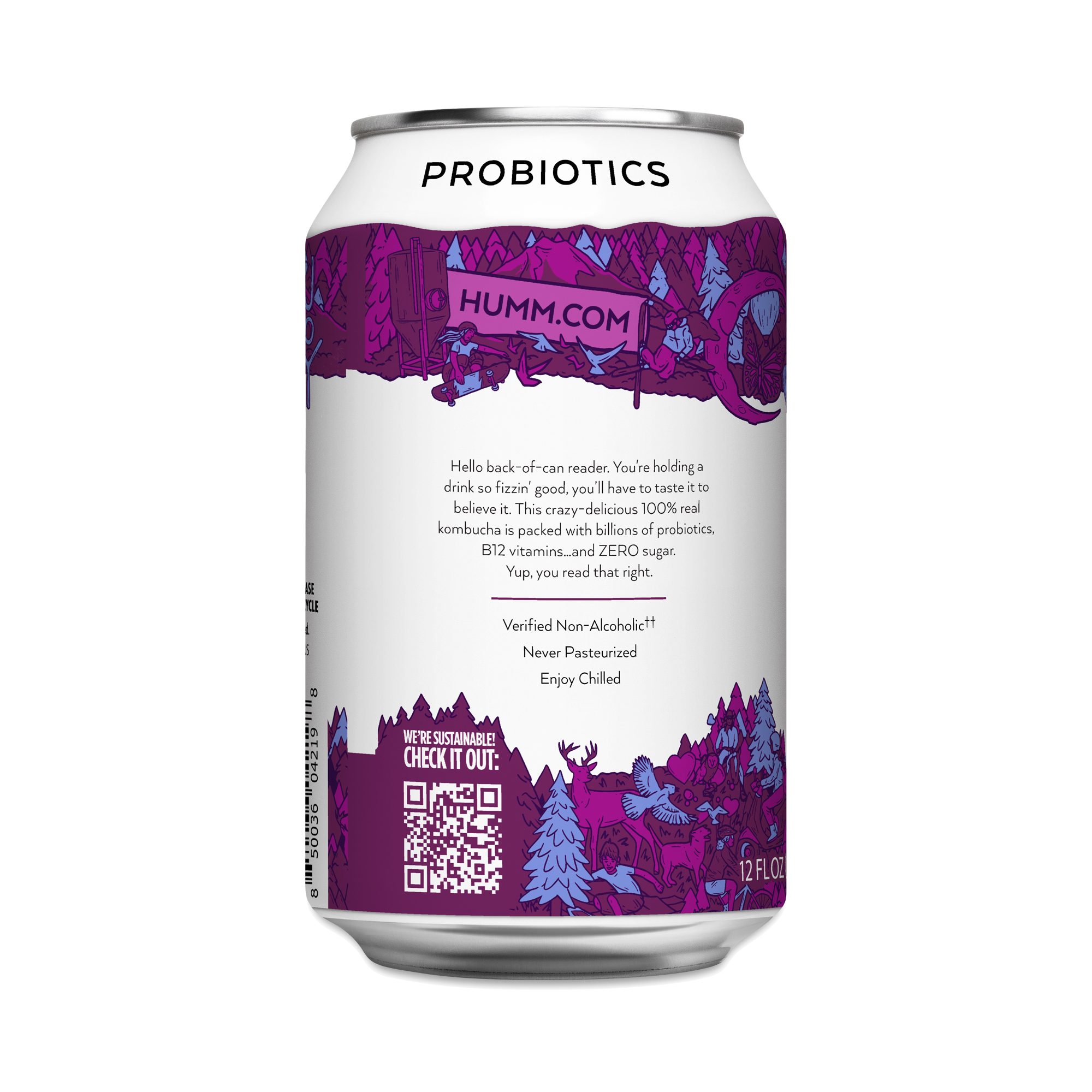 Humm Kombucha Zero Sugar Probiotic Kombucha, Acai Blueberry