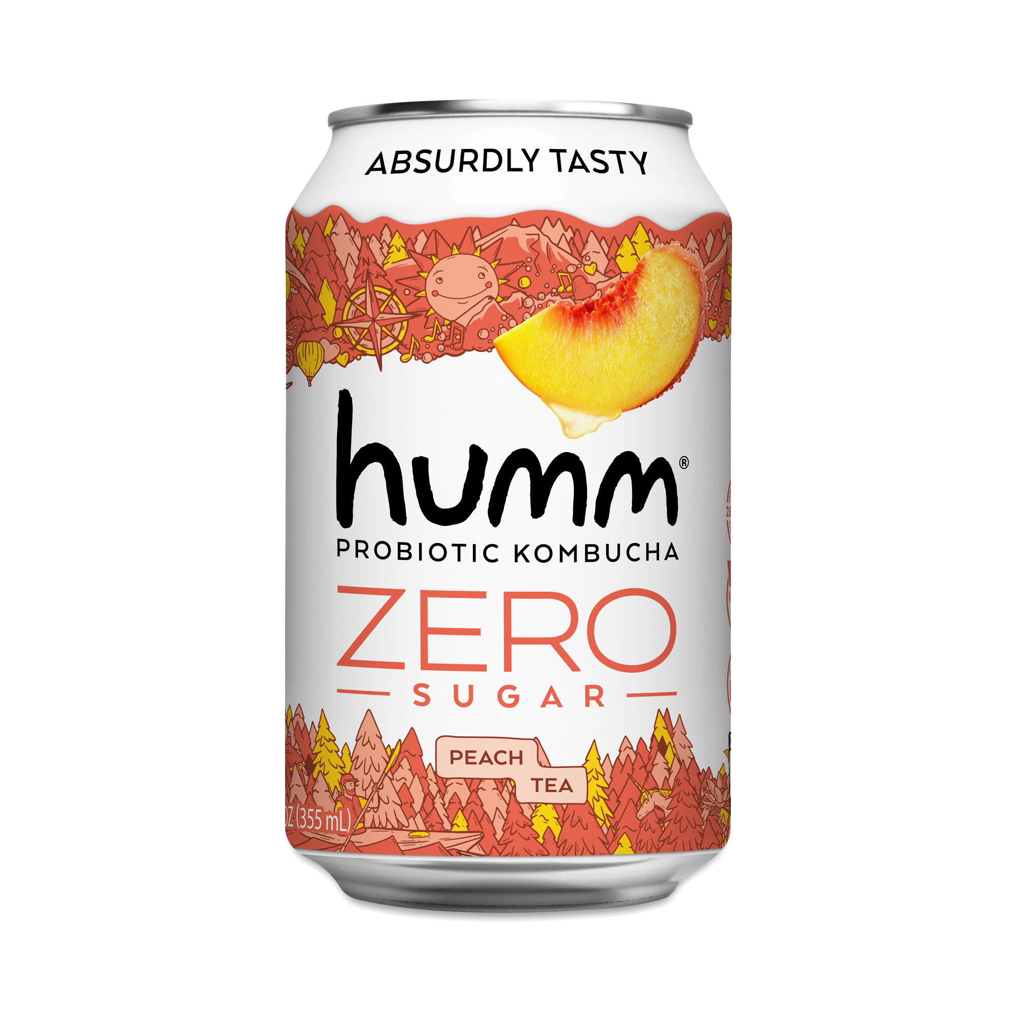 Humm Kombucha Zero Sugar Probiotic Kombucha, Peach Tea | Thrive Market