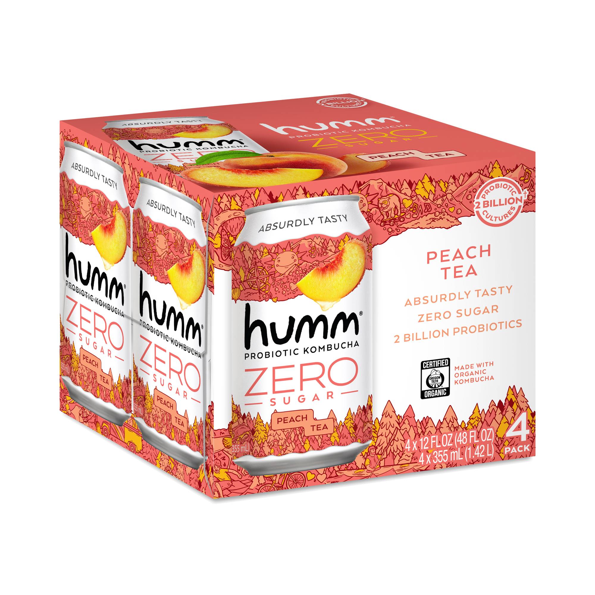 Zero Sugar Probiotic Kombucha, Peach Tea