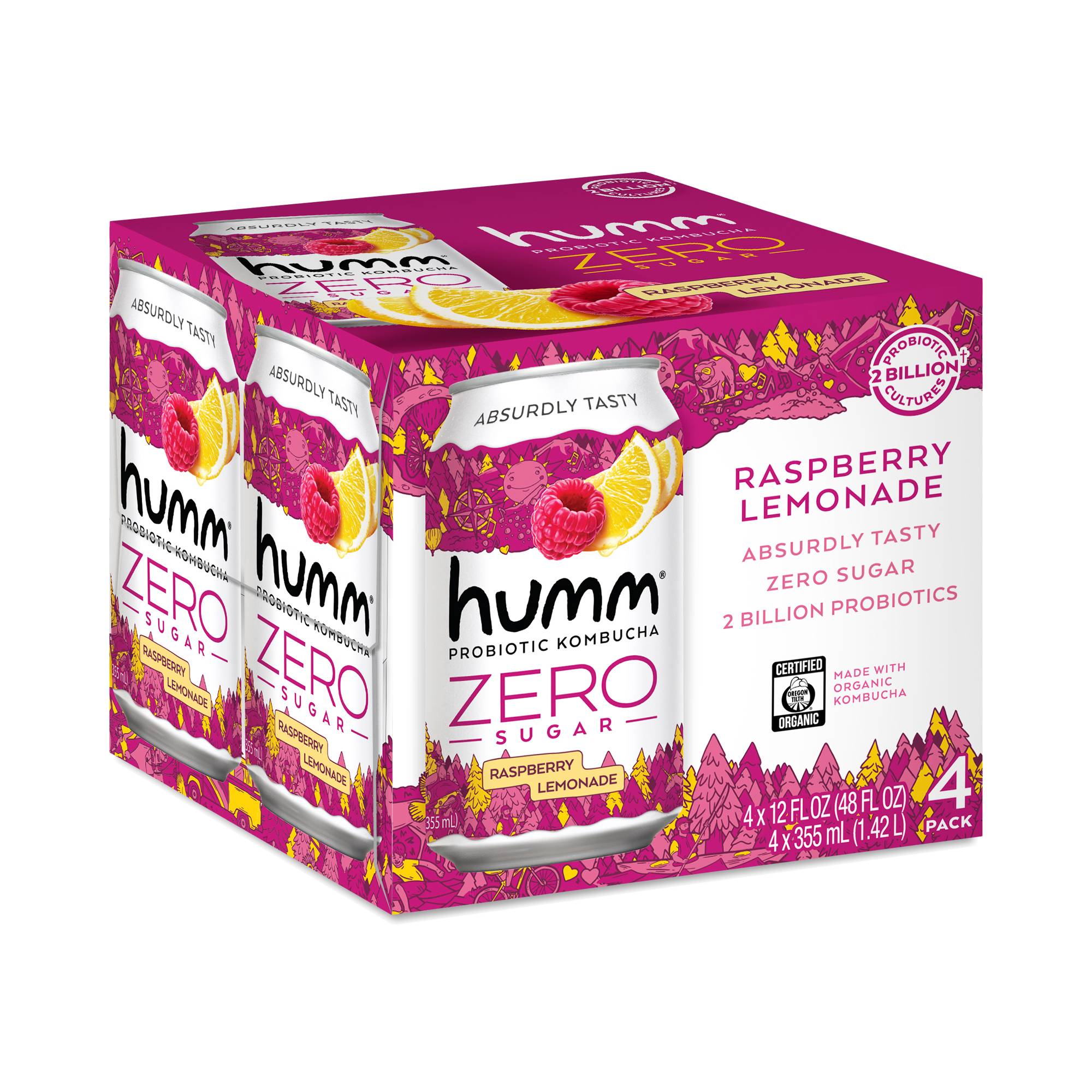 Zero Sugar Probiotic Kombucha, Raspberry Lemonade