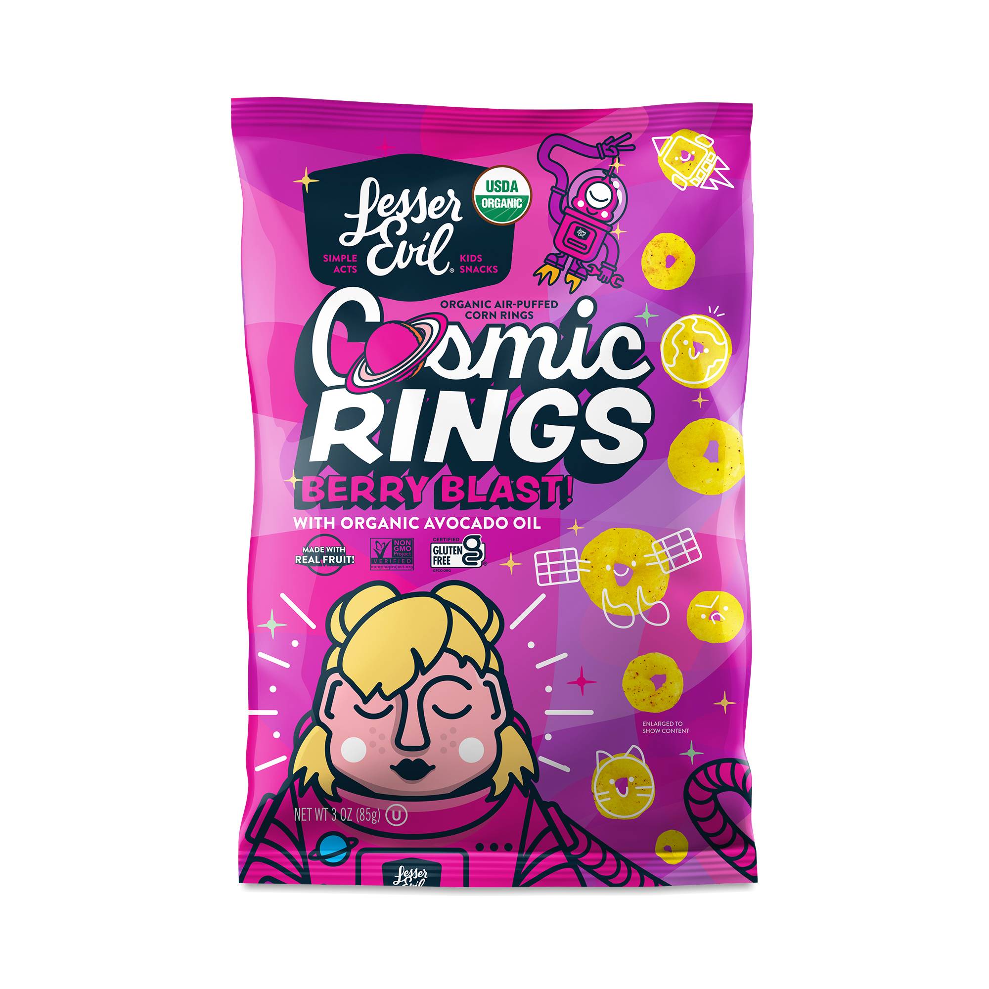 Cosmic Rings Air-Puffed Corn Kids Snack, Berry Blast
