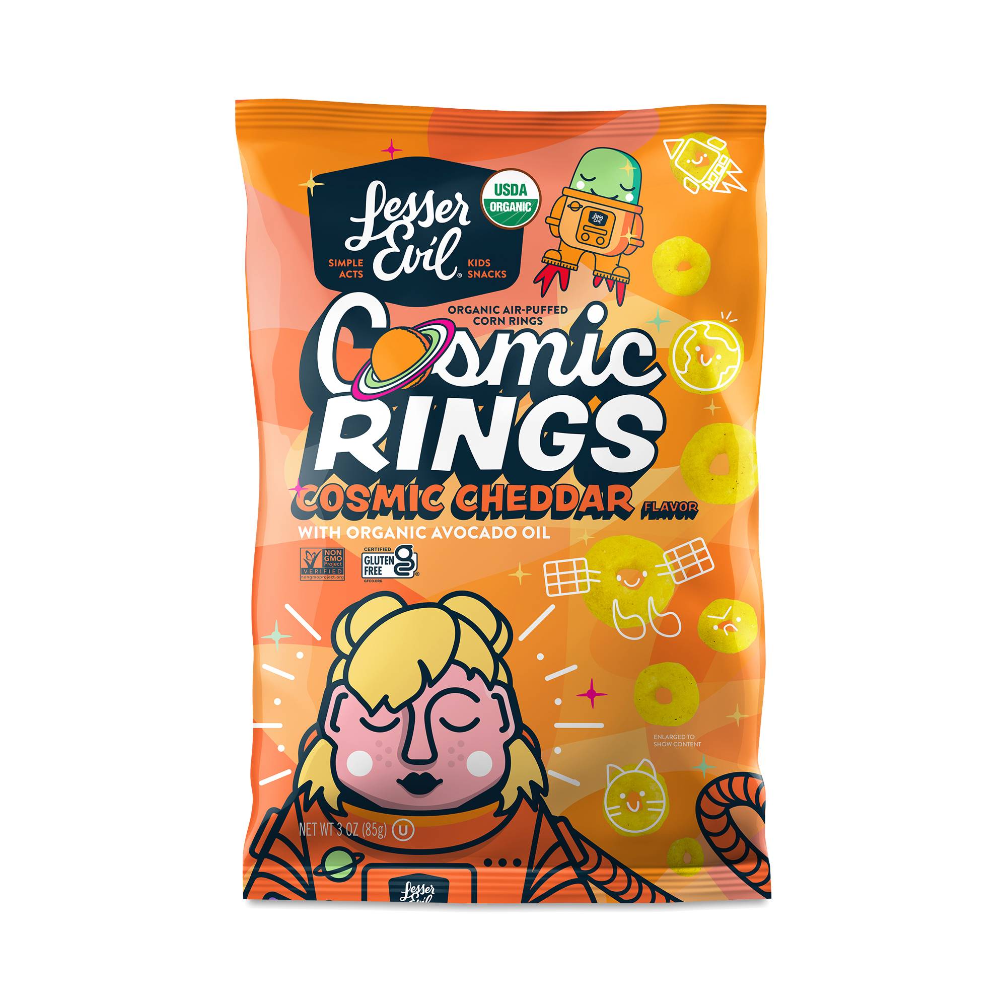 Cosmic Rings Air-Puffed Corn Kids Snack, Cosmic Cheddar
