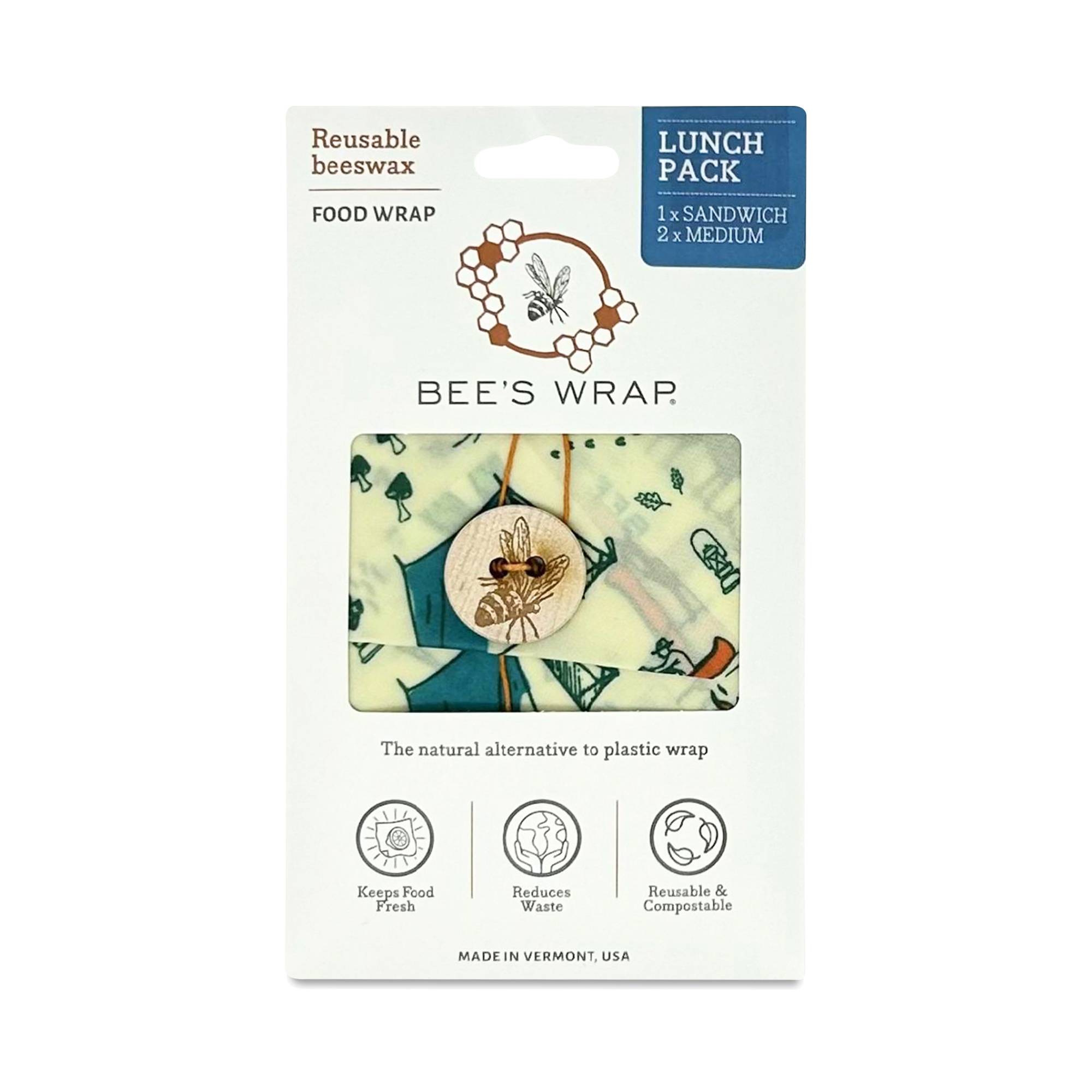 Reusable Beeswax Food Wraps Lunch Pack, Great Outdoors