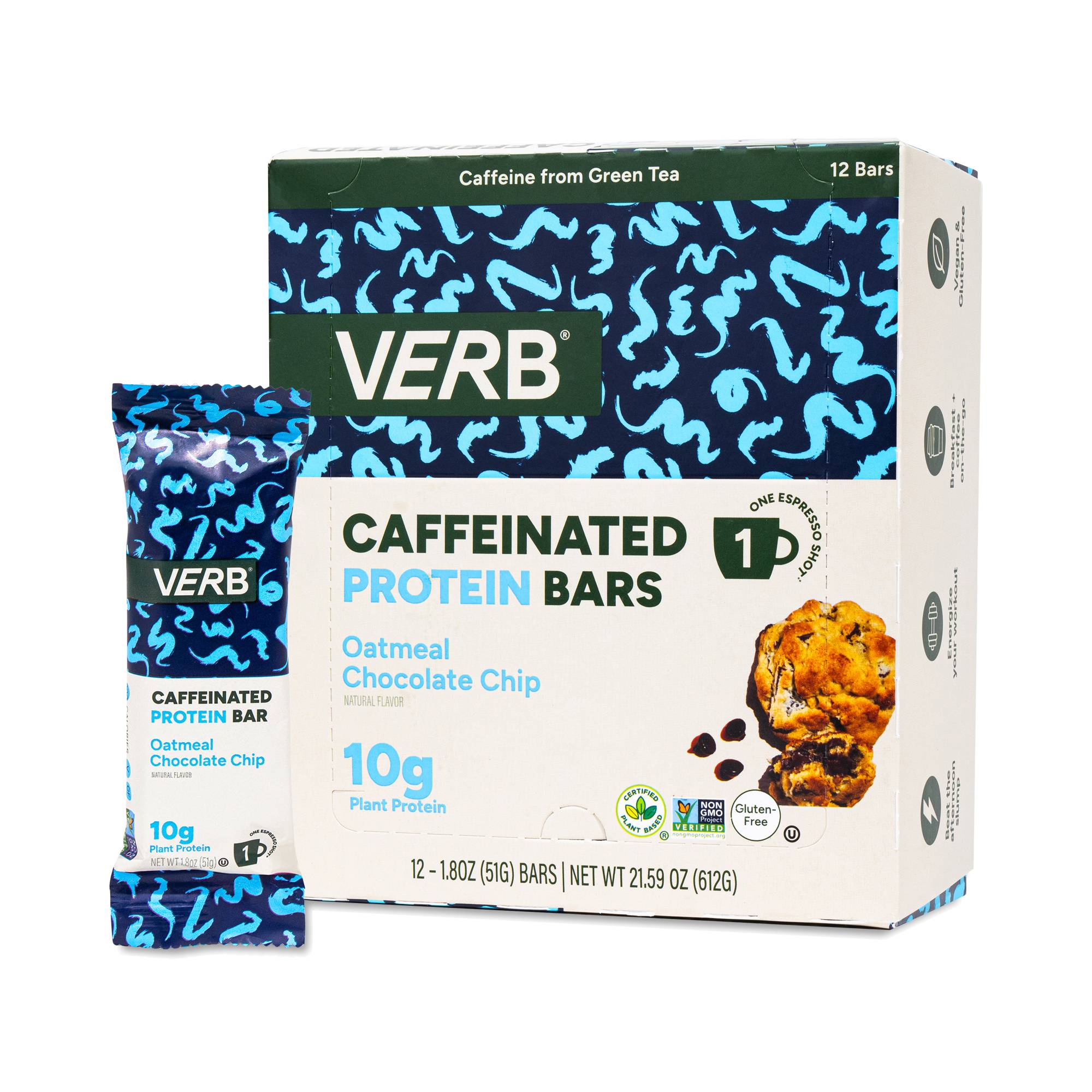 Caffeinated Protein Bars, Oatmeal Chocolate Chip 12ct